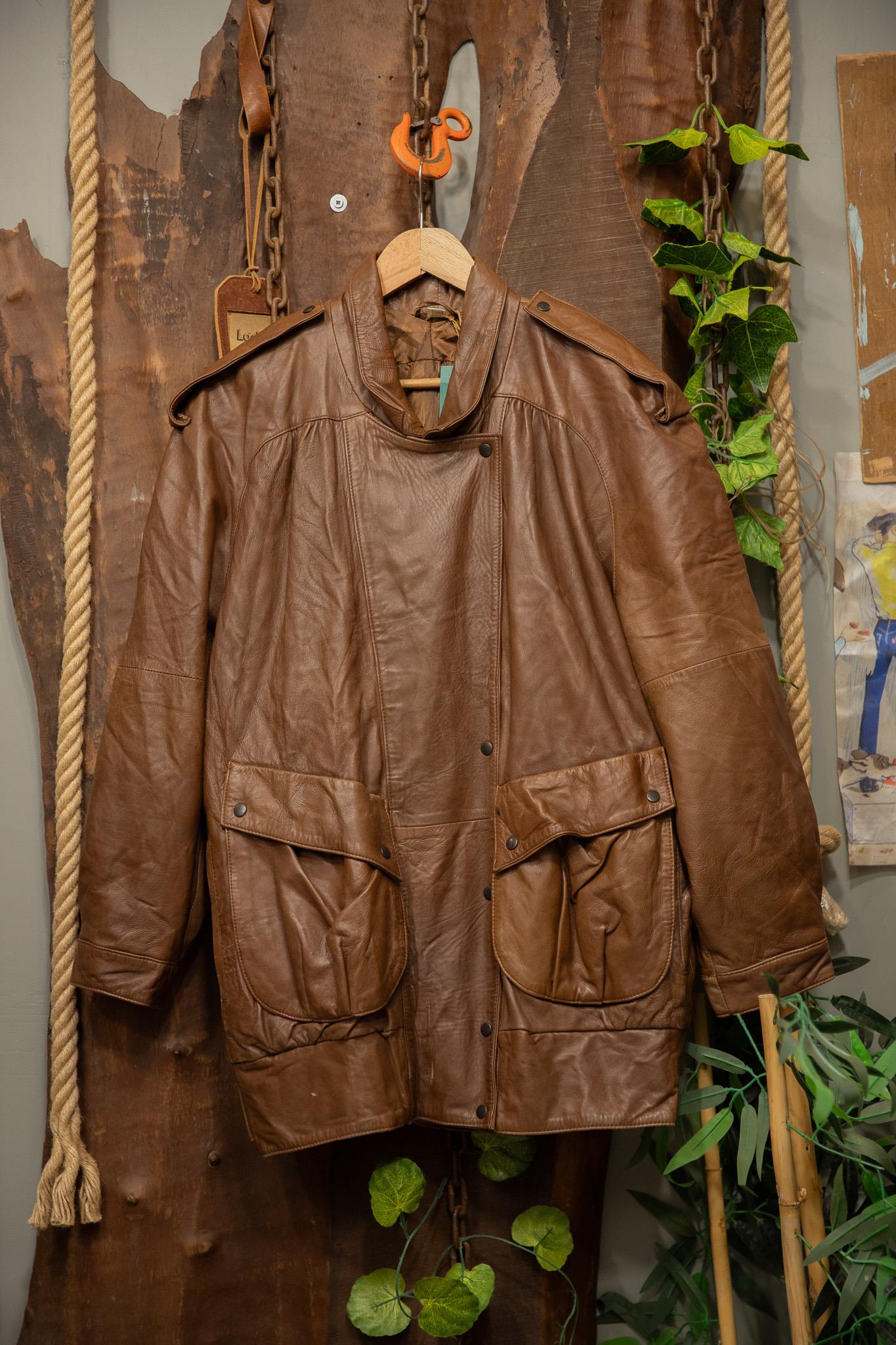 80s Brown Oversize Deri Ceket