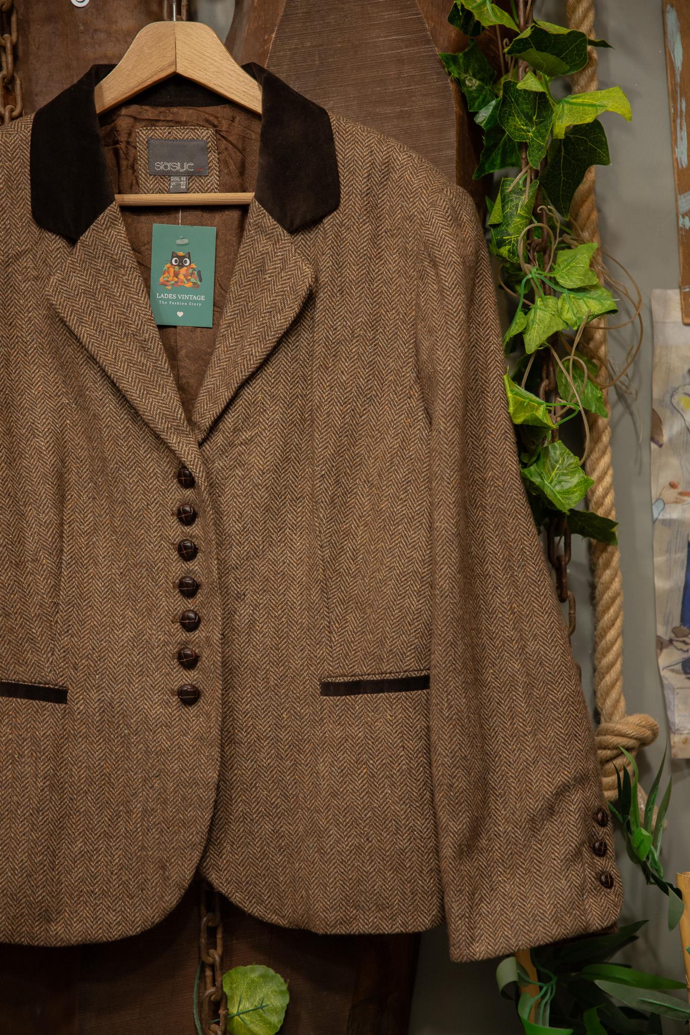 80s Brown Tweed Blazer Wool Ceket