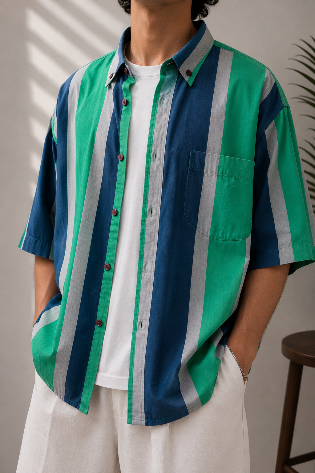80s Button-Down Tek Cepli Gömlek