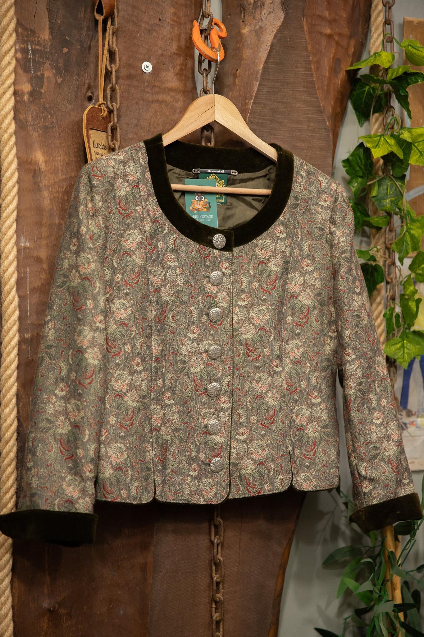 80s Green Velvet Crop Ceket