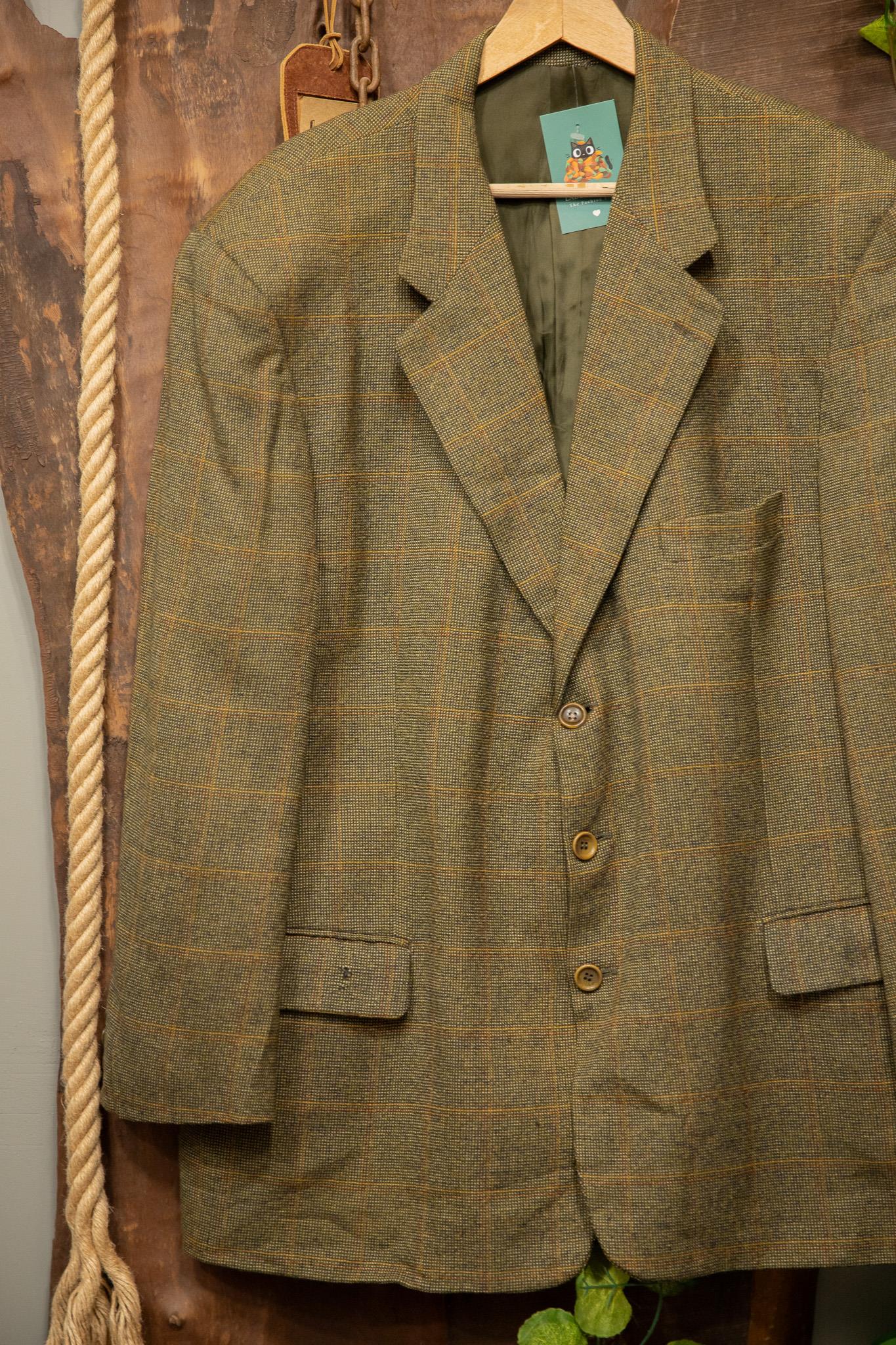80s Tweed Oversize Green Wool Ceket