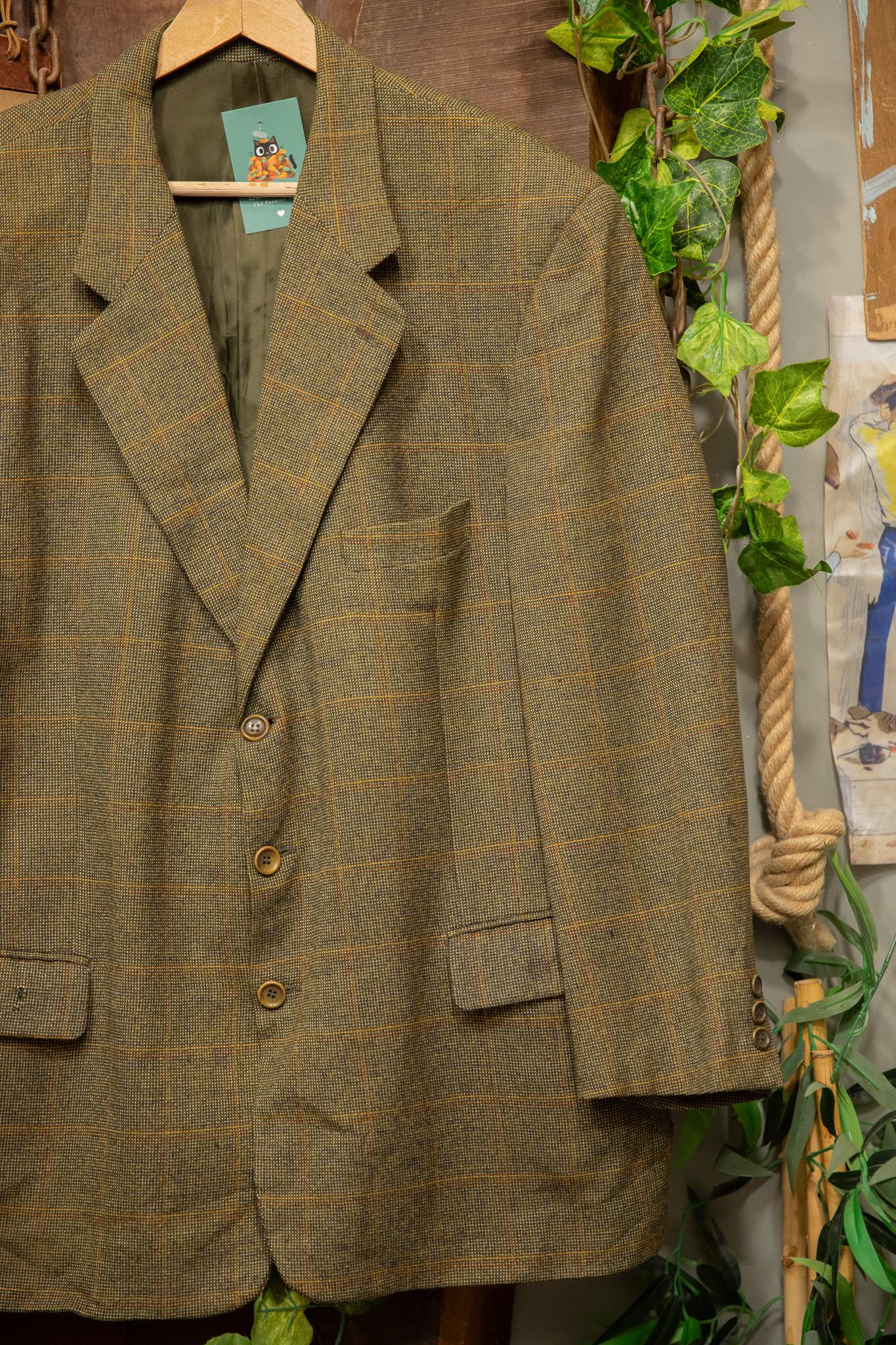80s Tweed Oversize Green Wool Ceket
