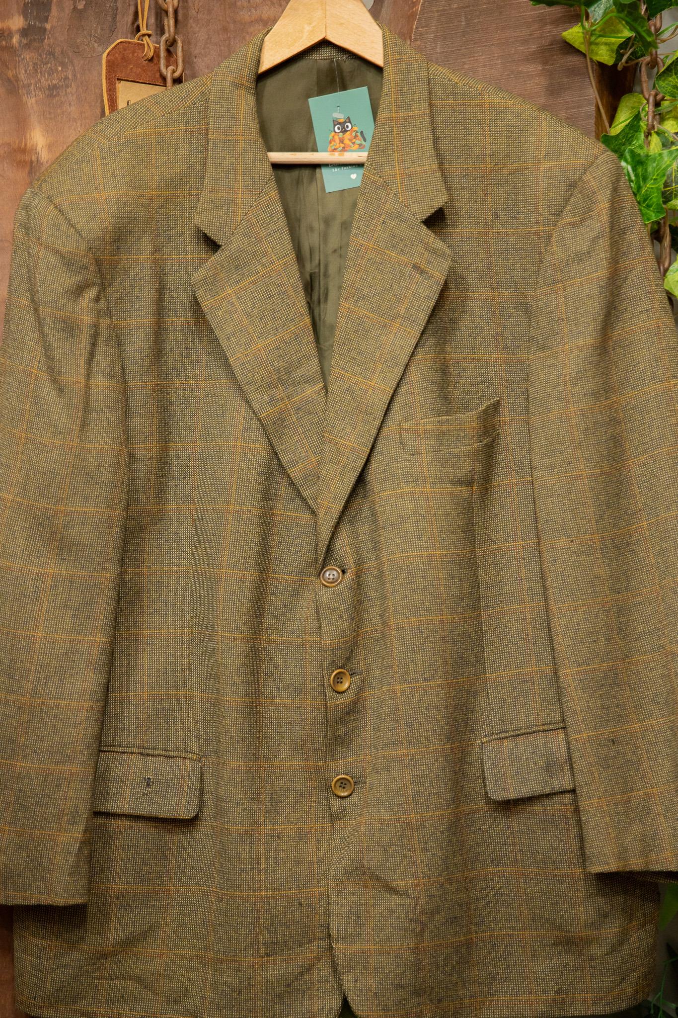 80s Tweed Oversize Green Wool Ceket