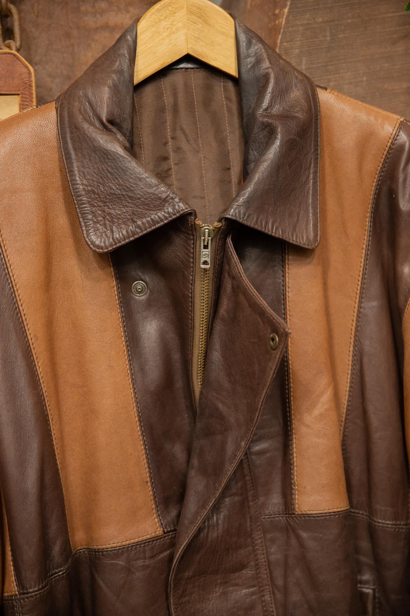80s Two-Tone Brown Bomber Deri Ceket