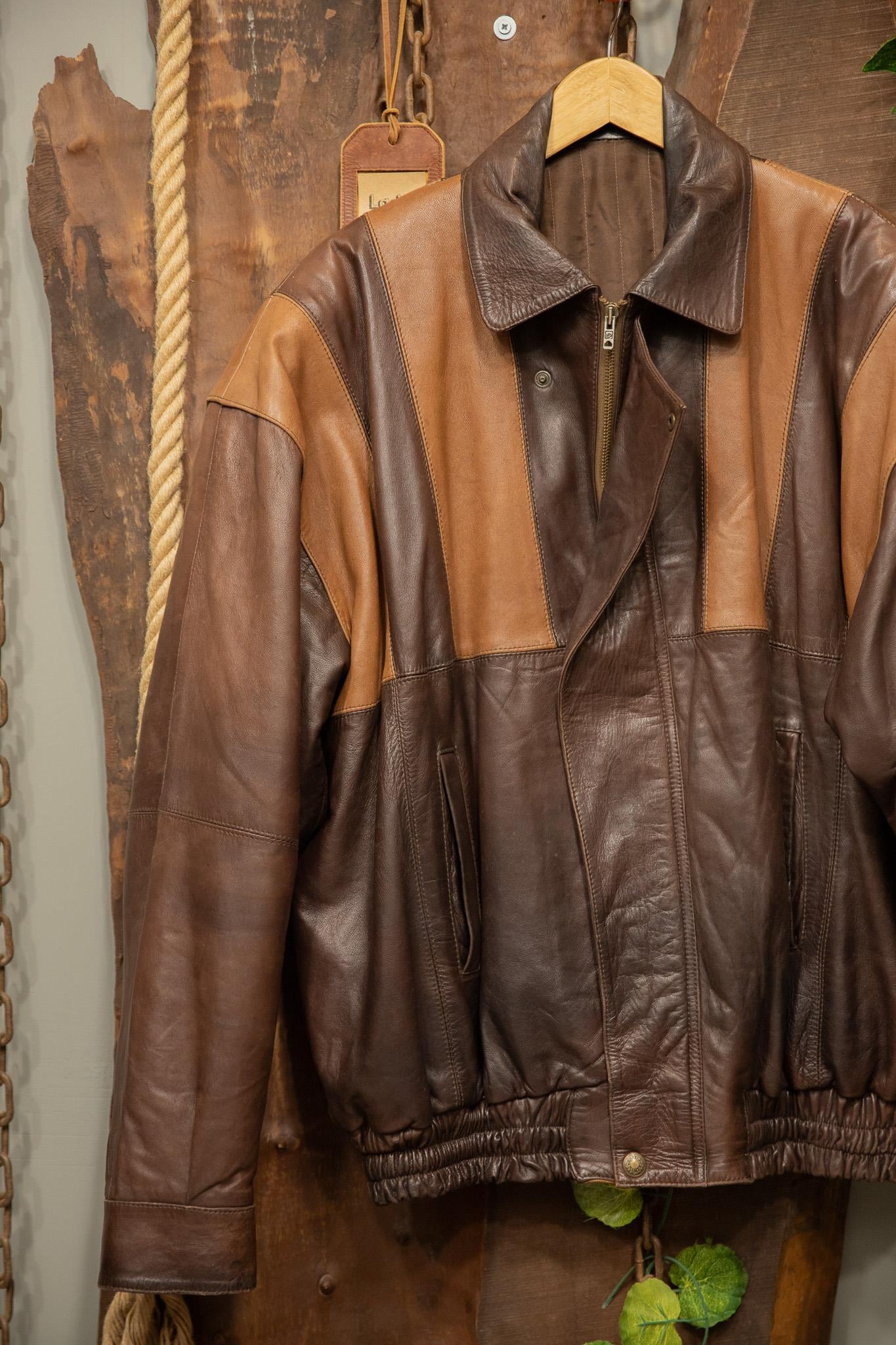 80s Two-Tone Brown Bomber Deri Ceket