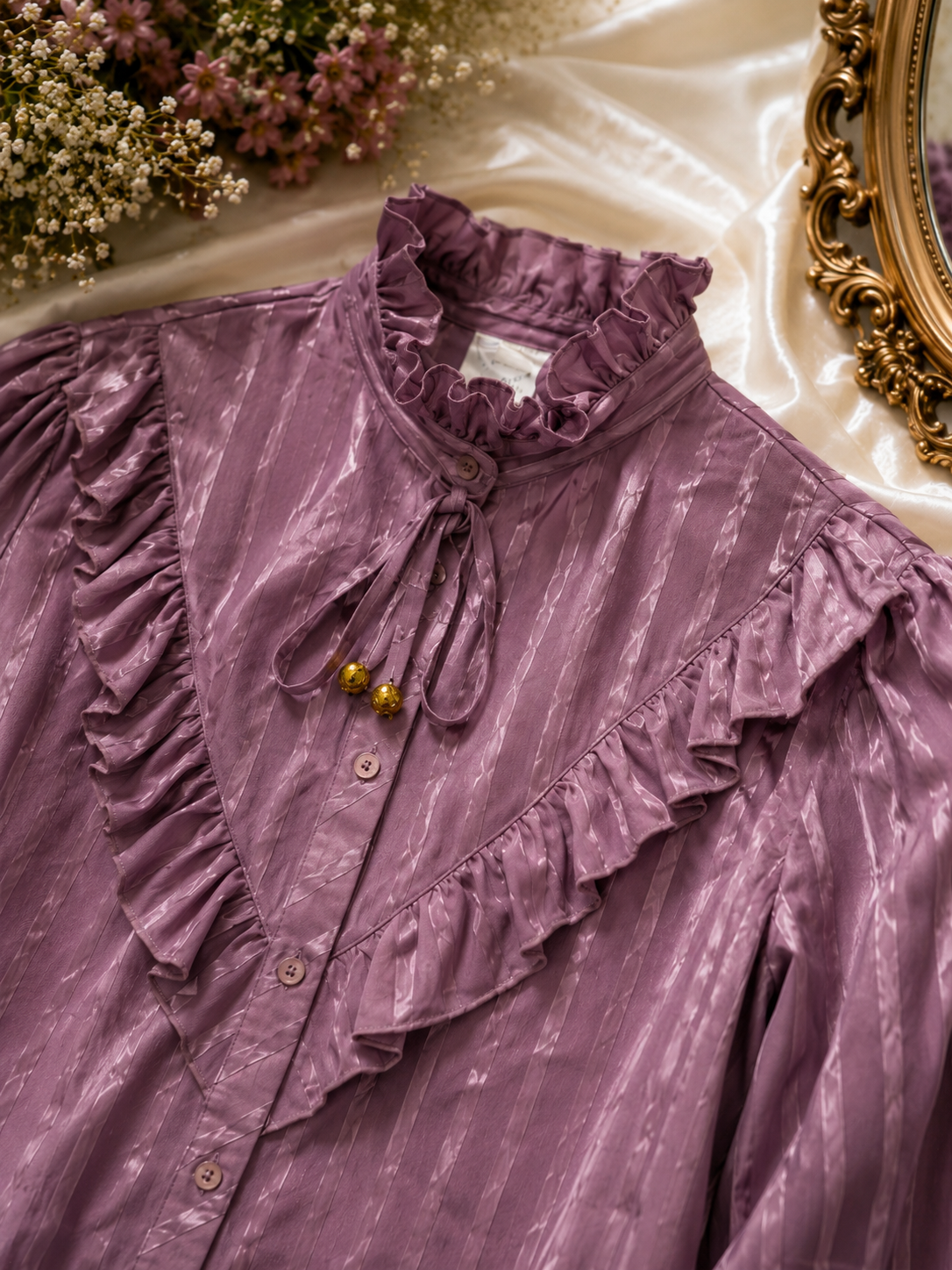 80s Victorian Fırfırlı Lila Gömlek
