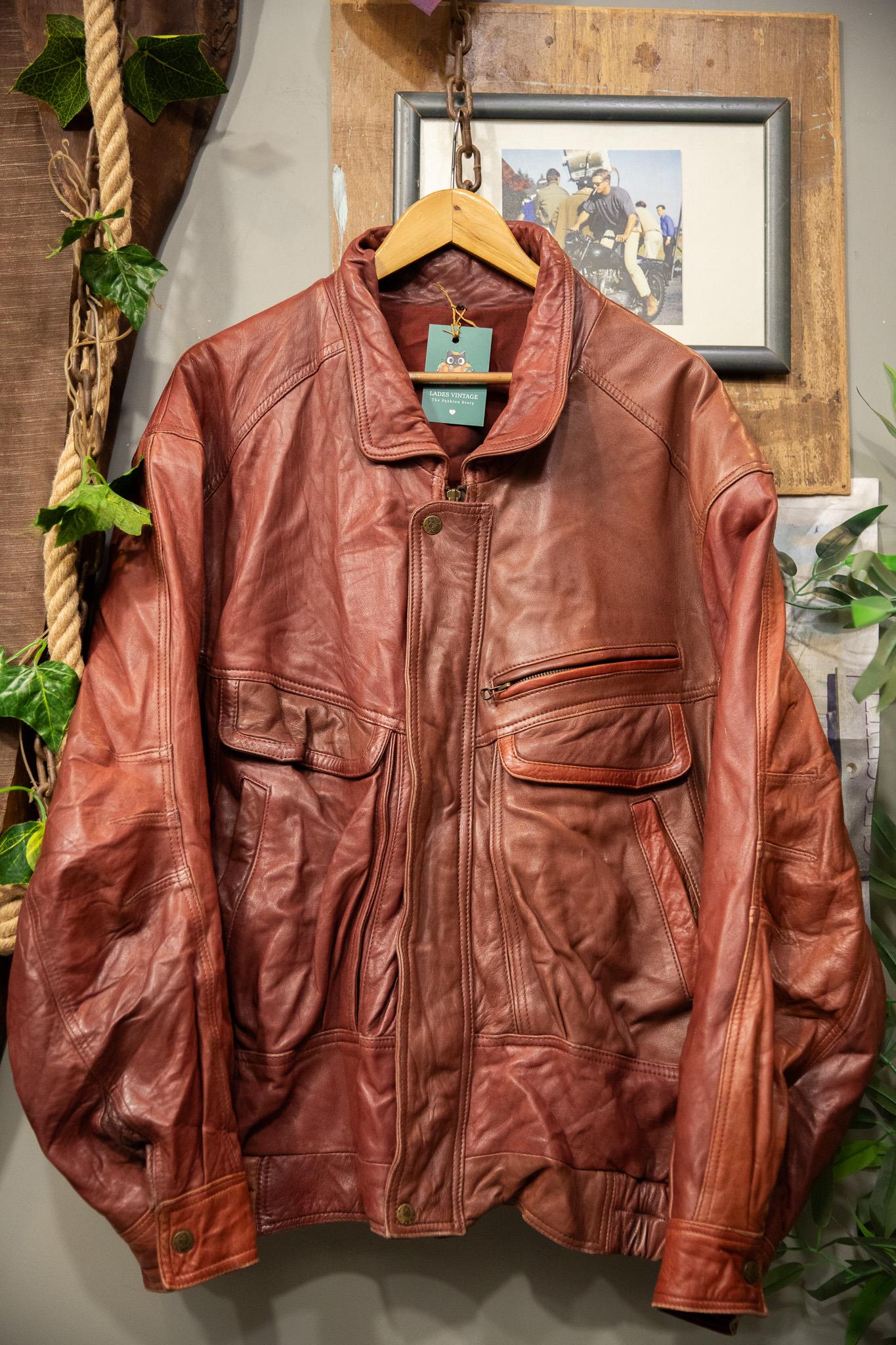80s Wine Red Bomber Deri Ceket