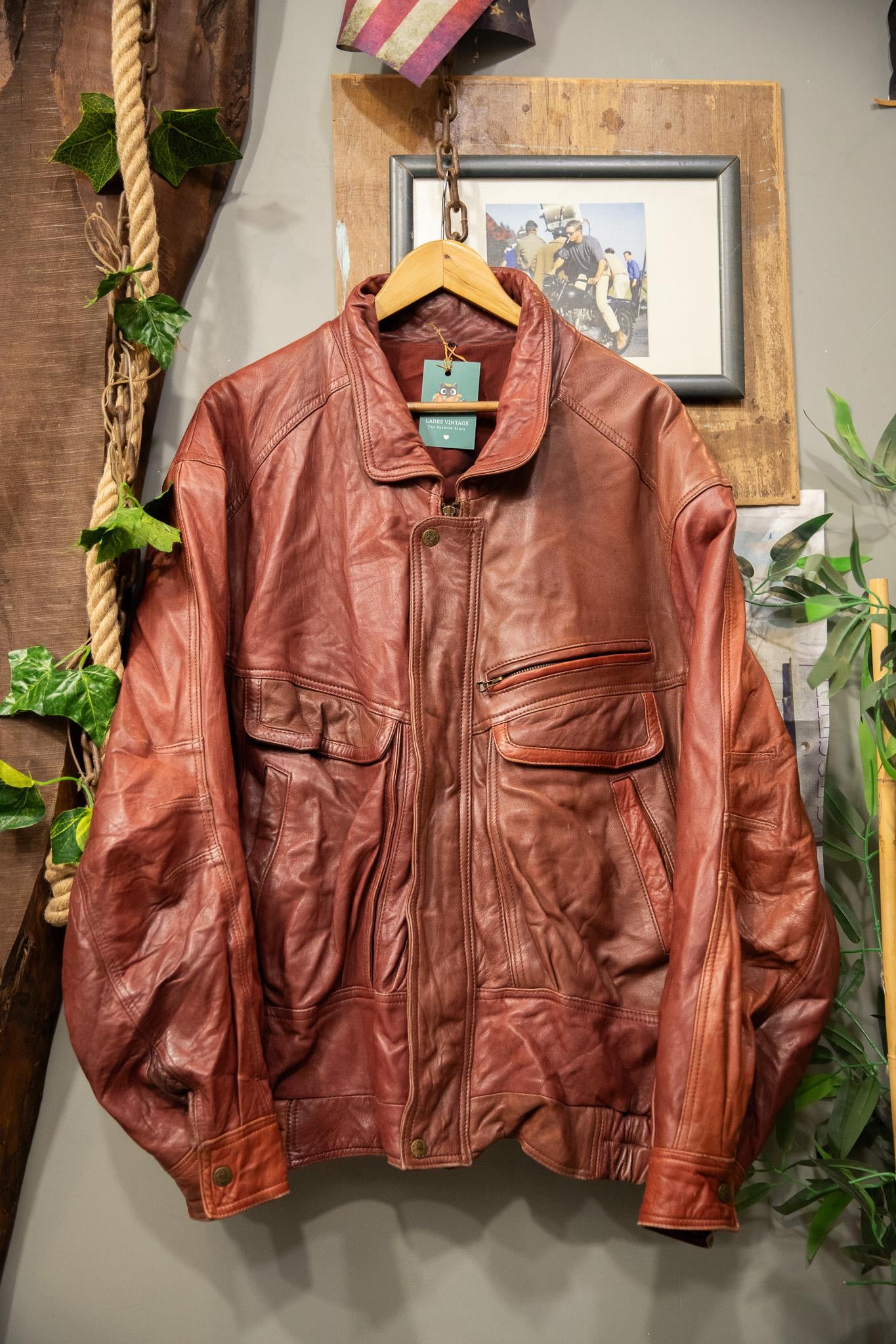 80s Wine Red Bomber Deri Ceket