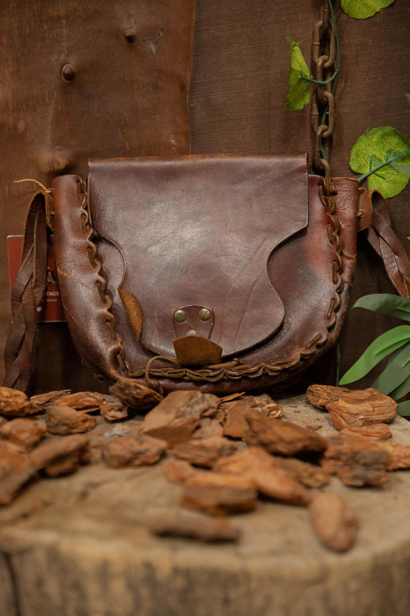 80s/90s Chocolate Brown Western Deri Çanta