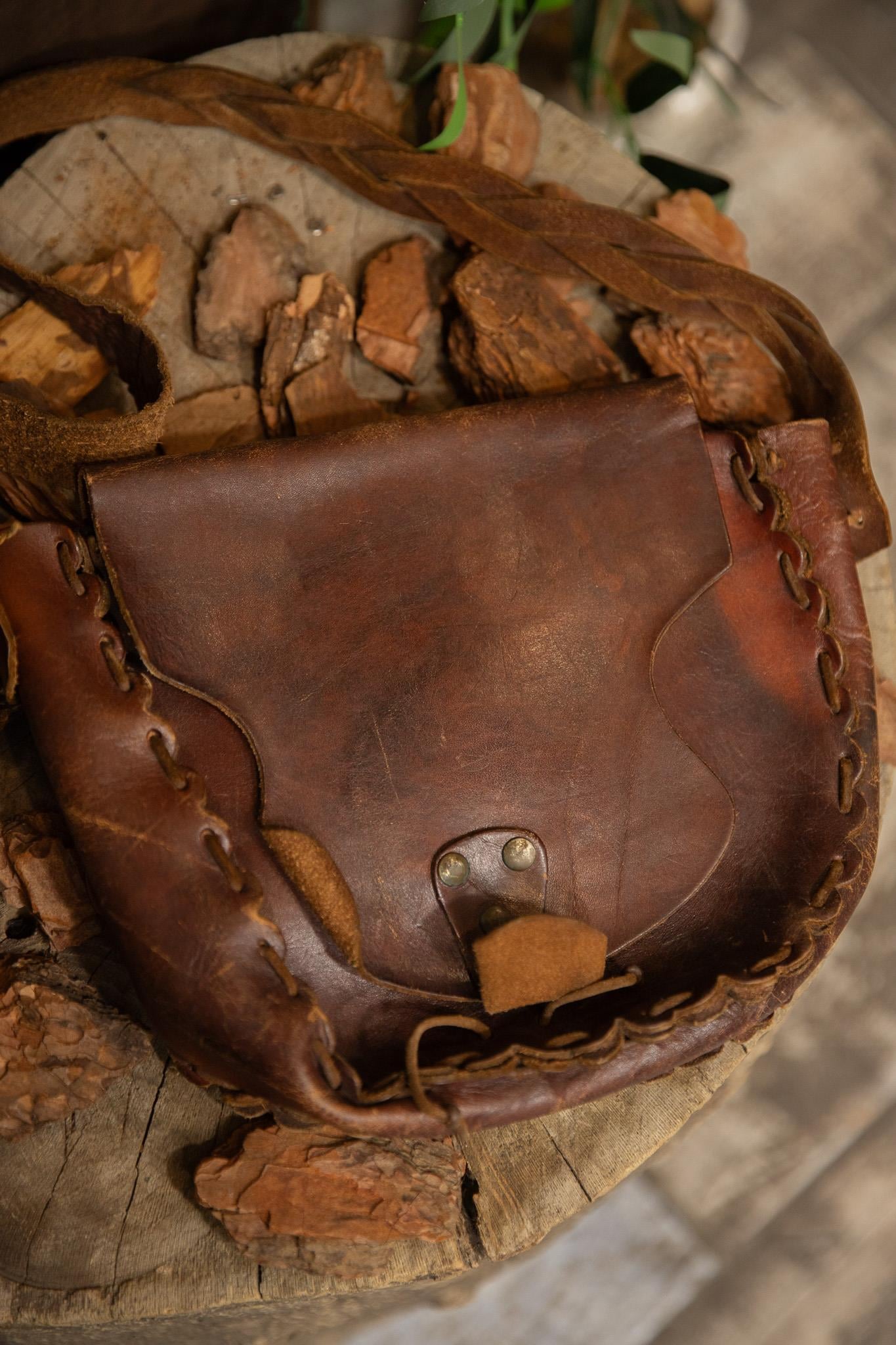 80s/90s Chocolate Brown Western Deri Çanta