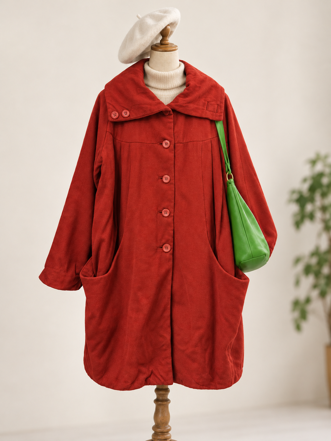 80s/90s Gebiş Yaka Pile Detay Wool Kaban
