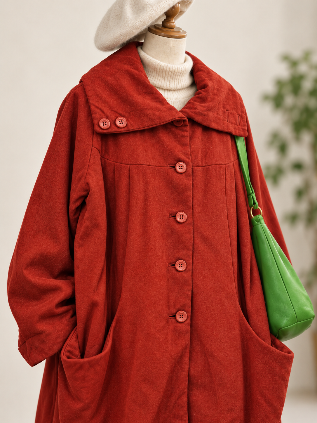 80s/90s Gebiş Yaka Pile Detay Wool Kaban