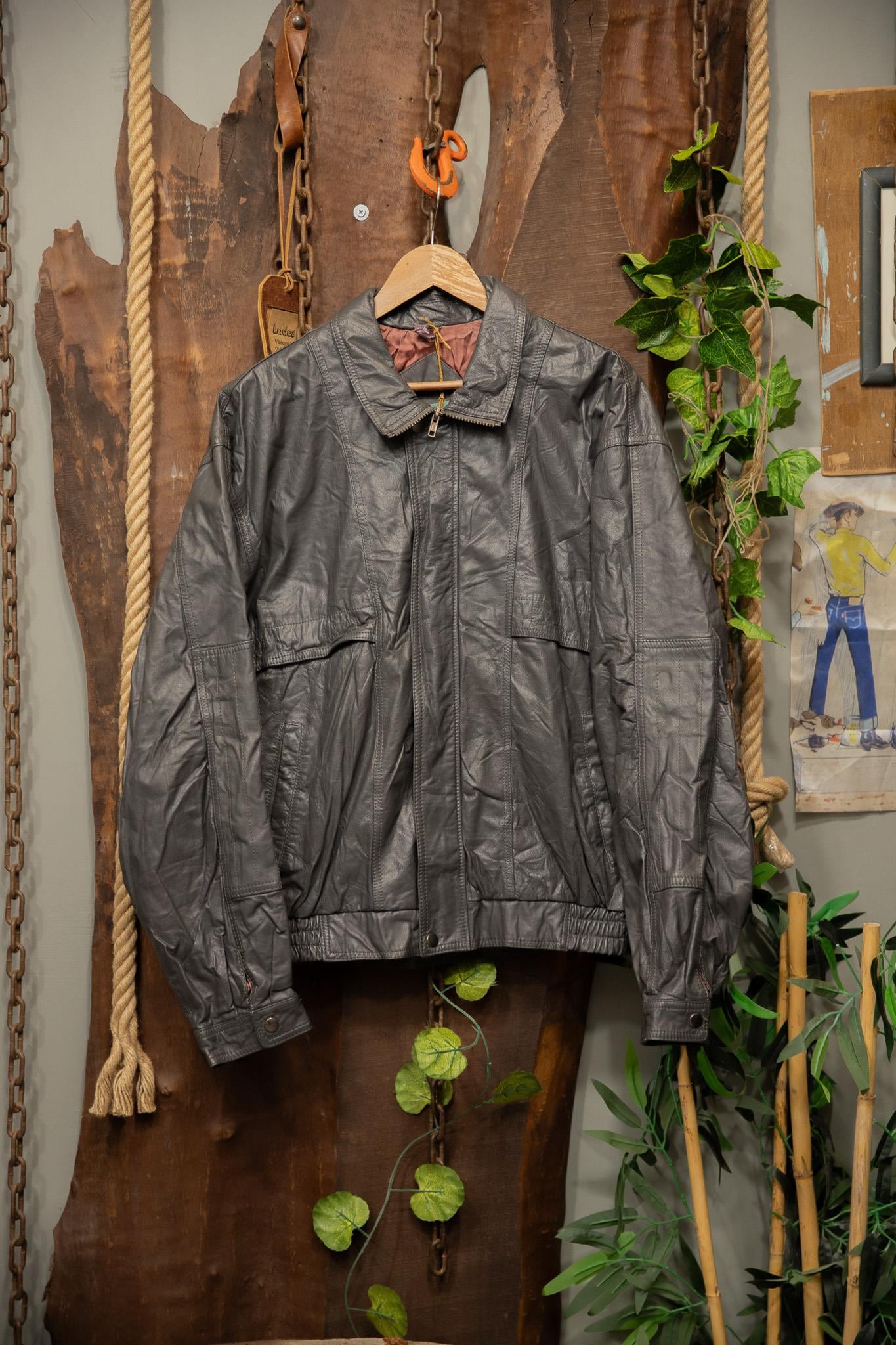 80s/90s Grey Bomber Deri Ceket