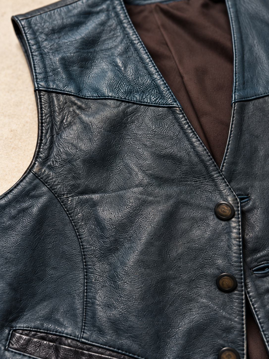 80s/90s Petrol Blue Vest Deri Yelek