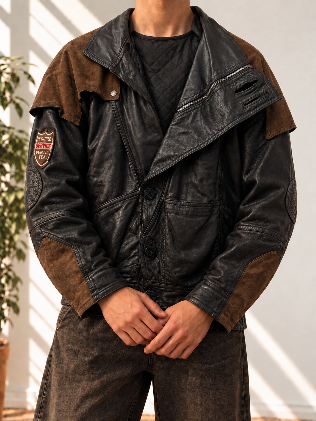 80s//90s Süet Omuz Detaylı American Deri Ceket