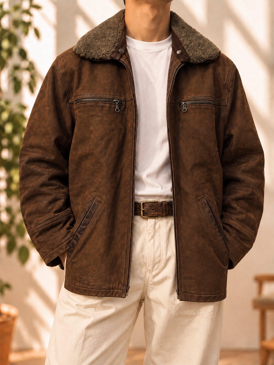 80s/90s Yaka Kürk Pilot Deri Ceket