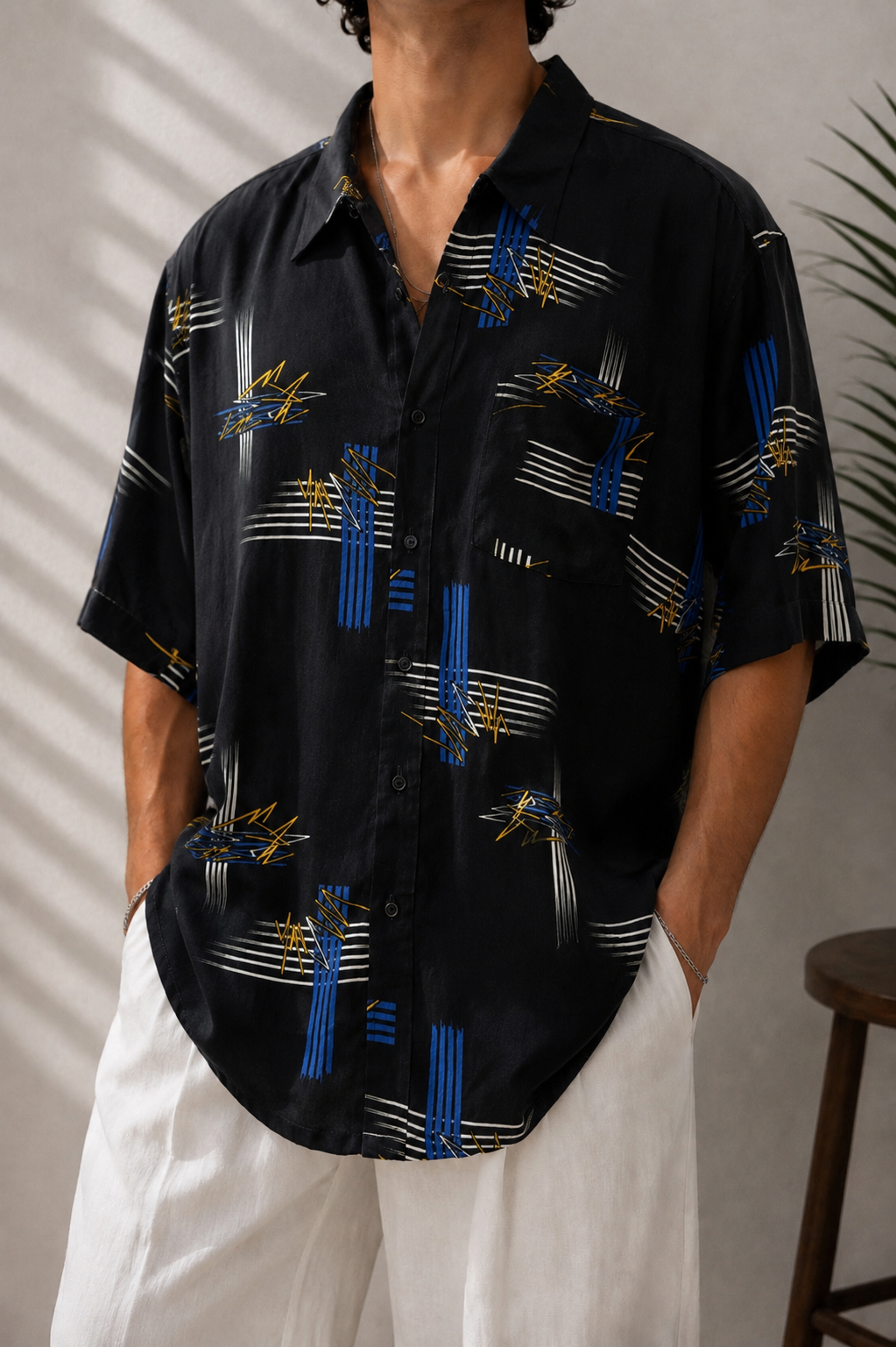 80s/90s Yıldırım Desenli Oversize Gömlek