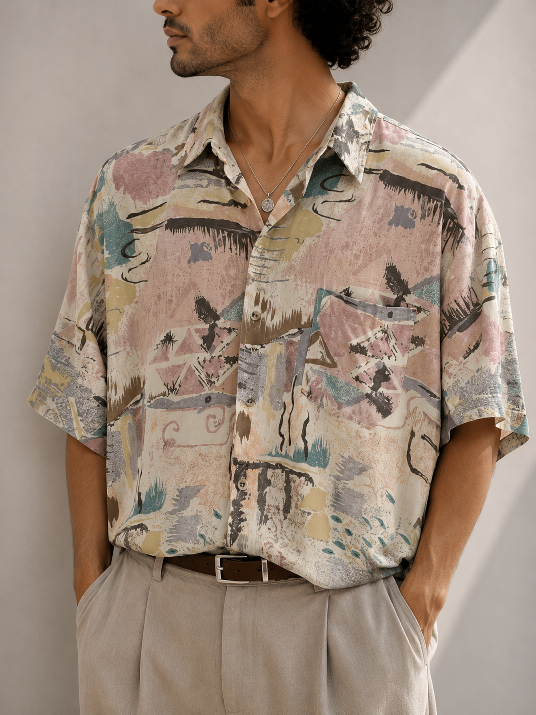90s Artistik Desen Casual Gömlek