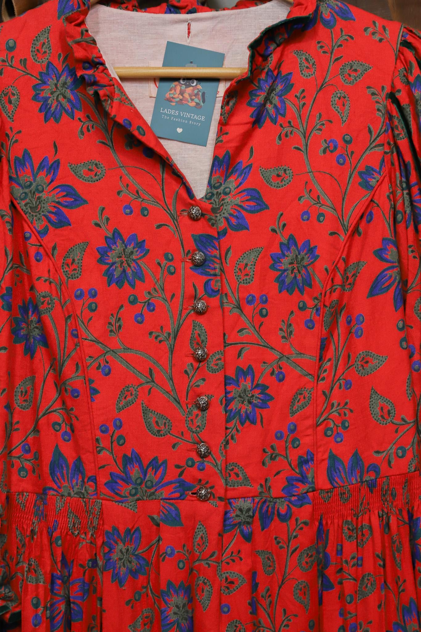 90s Austrian Festival Floral Ethnic Elbise