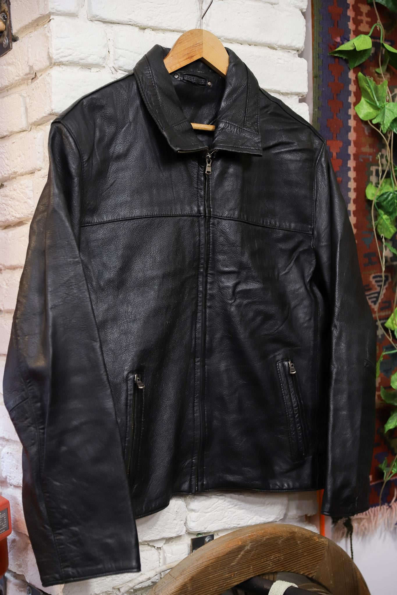 90s Biker Black Deri Ceket