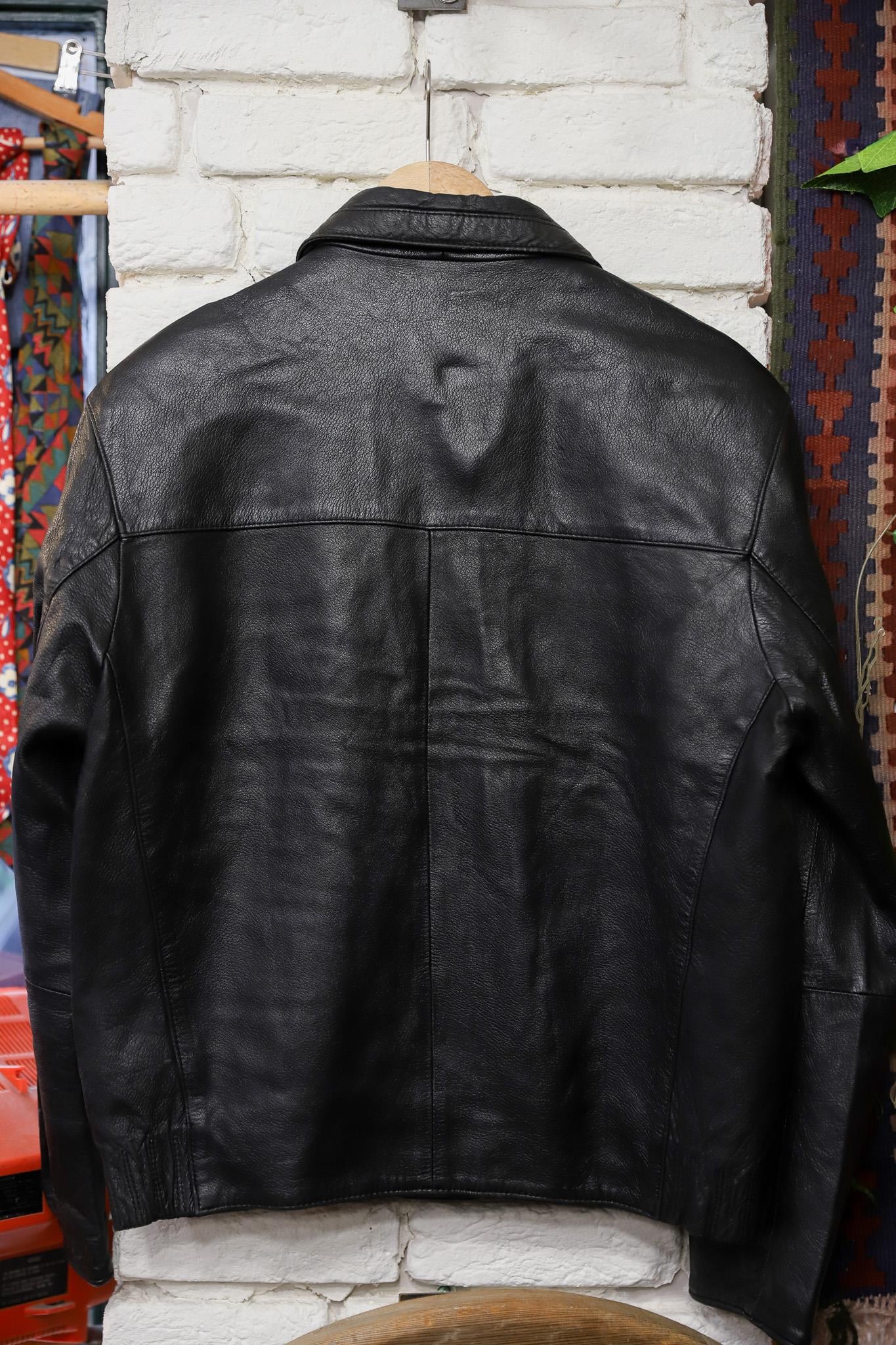 90s Biker Black Deri Ceket