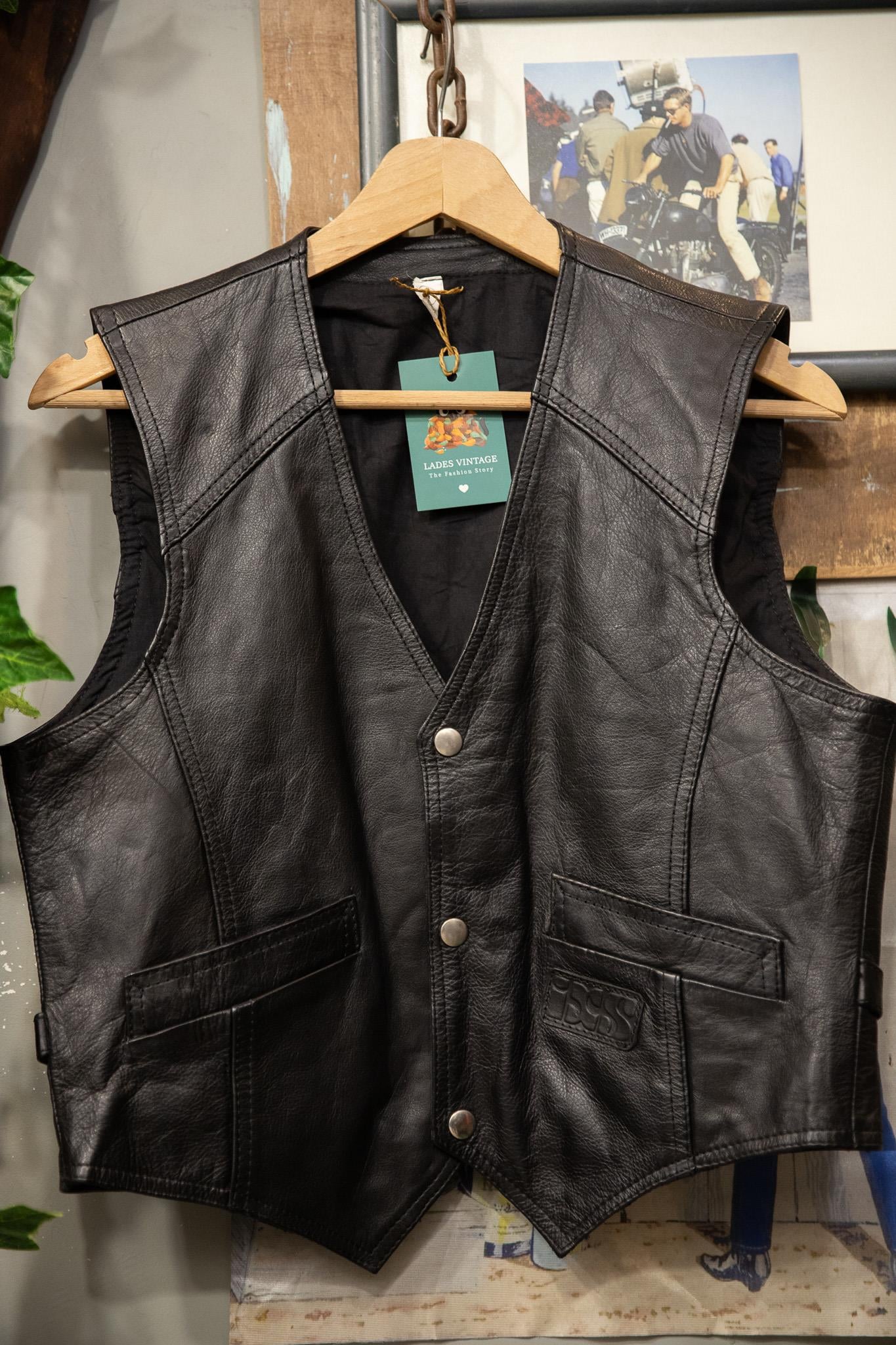 90s Biker Boyama Deri Yelek