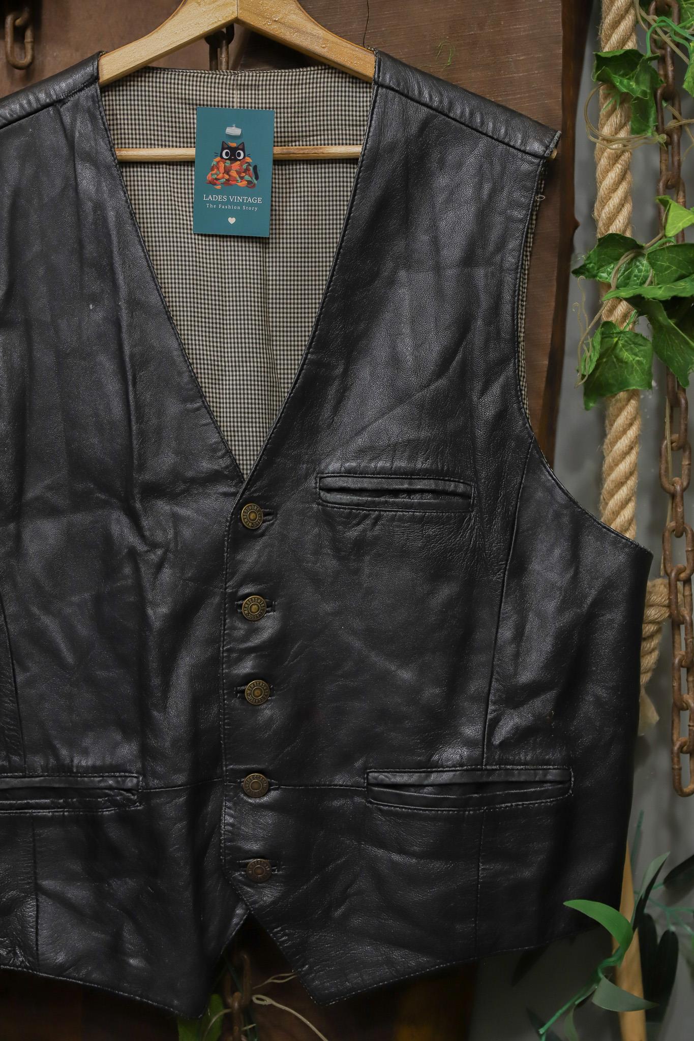 90s Biker Vest Deri Yelek