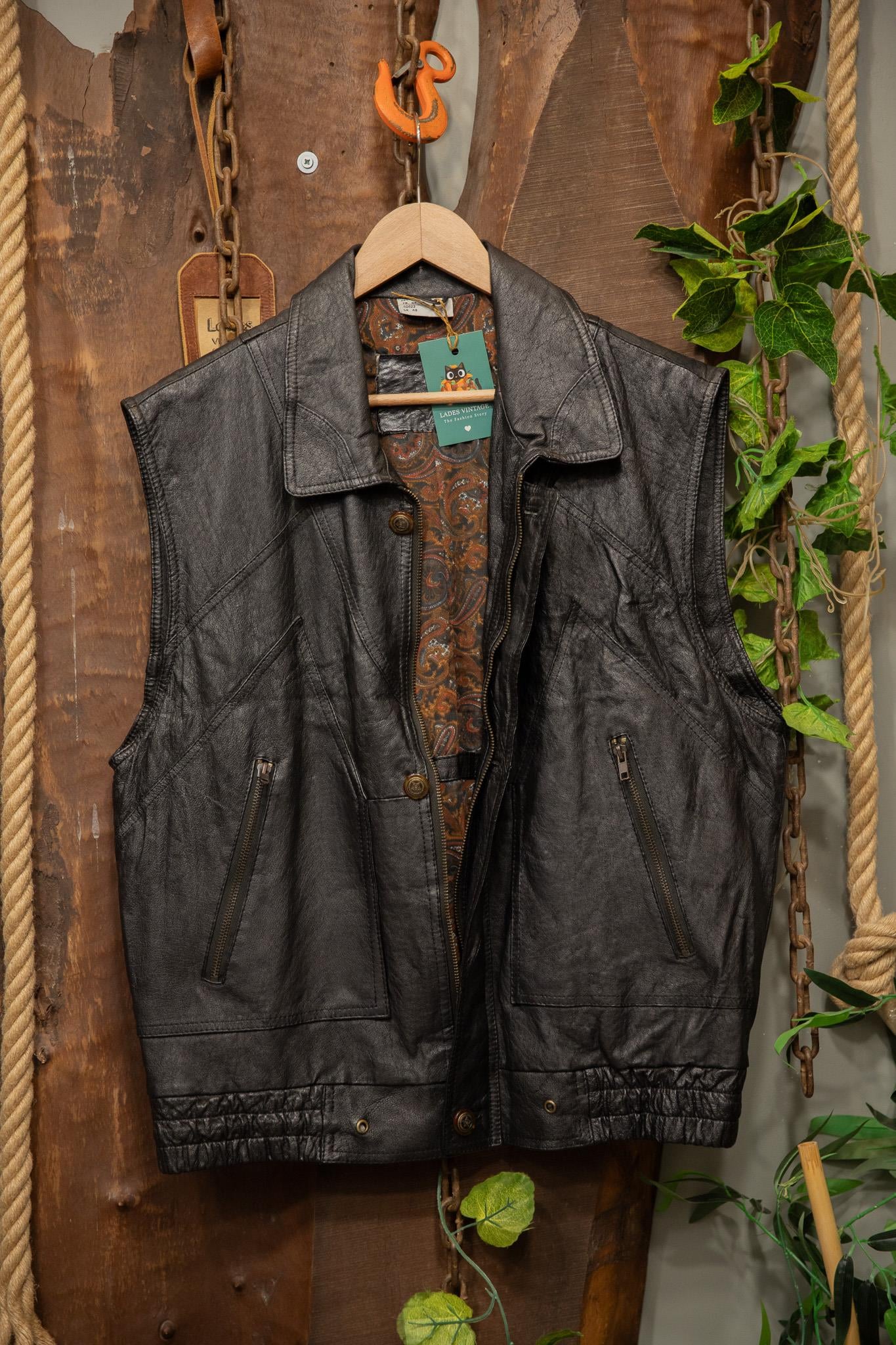 90s Black Bomber Deri Yelek