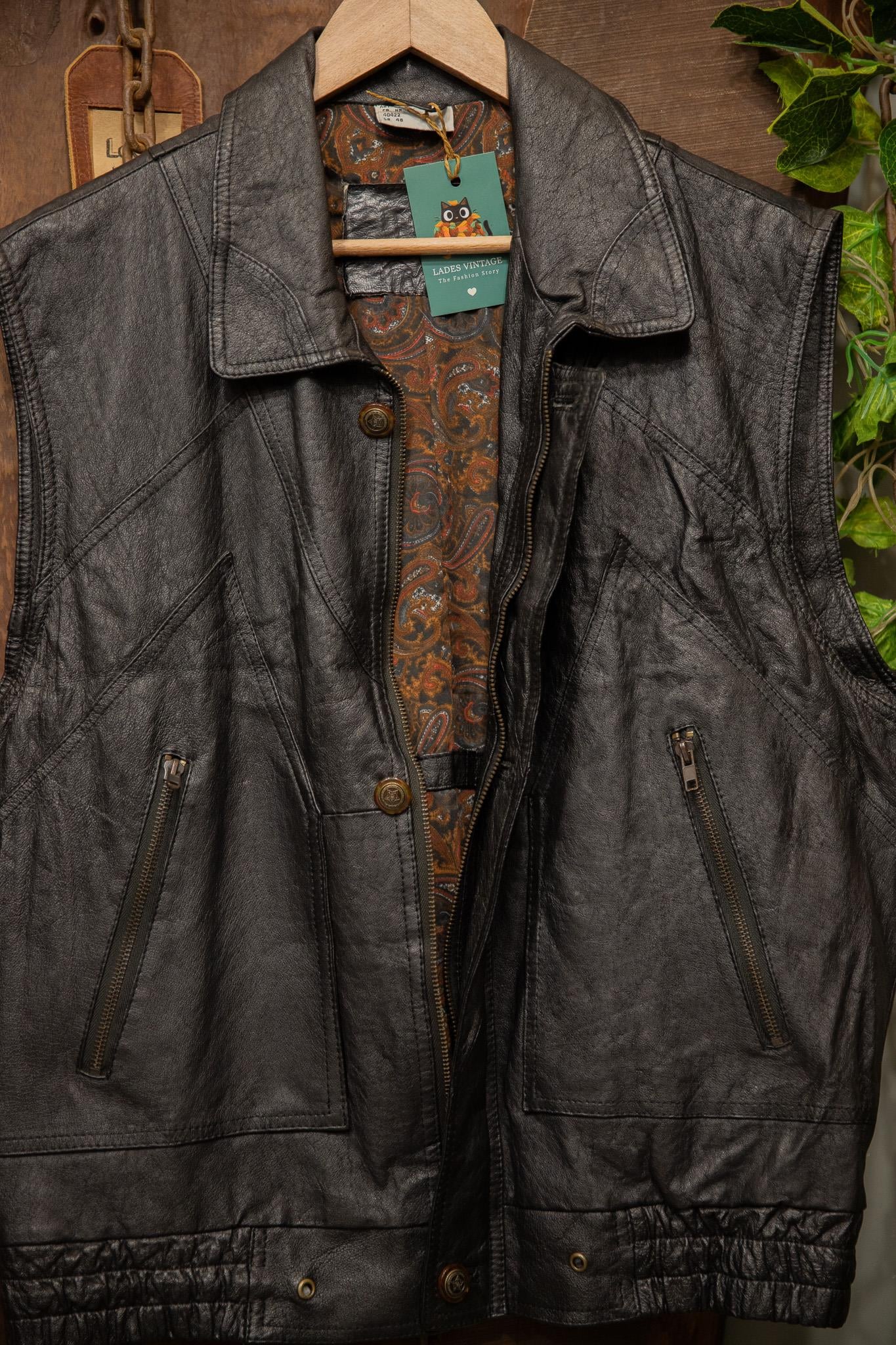 90s Black Bomber Deri Yelek