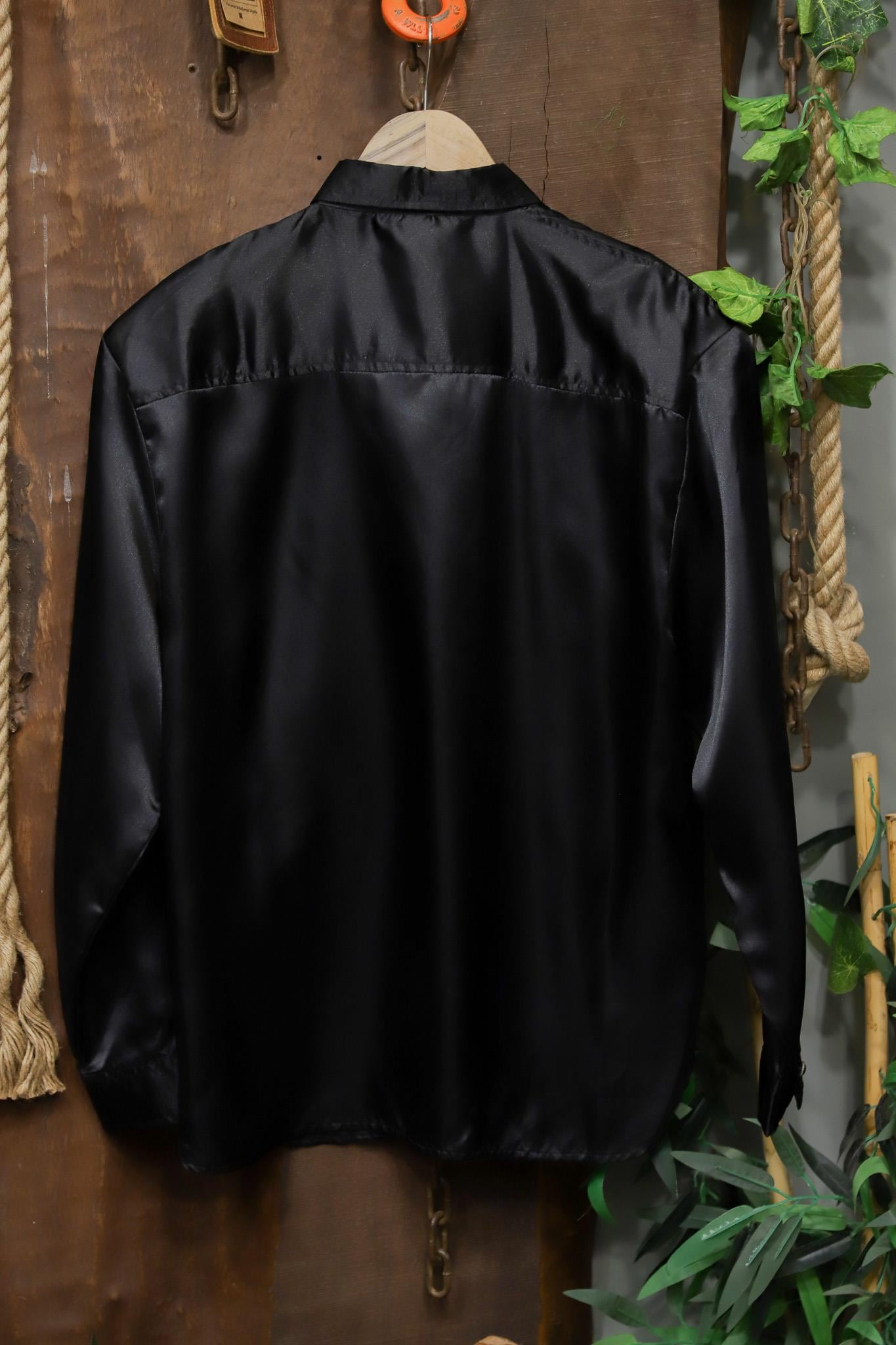 90s Black Glossy Graphic Gömlek