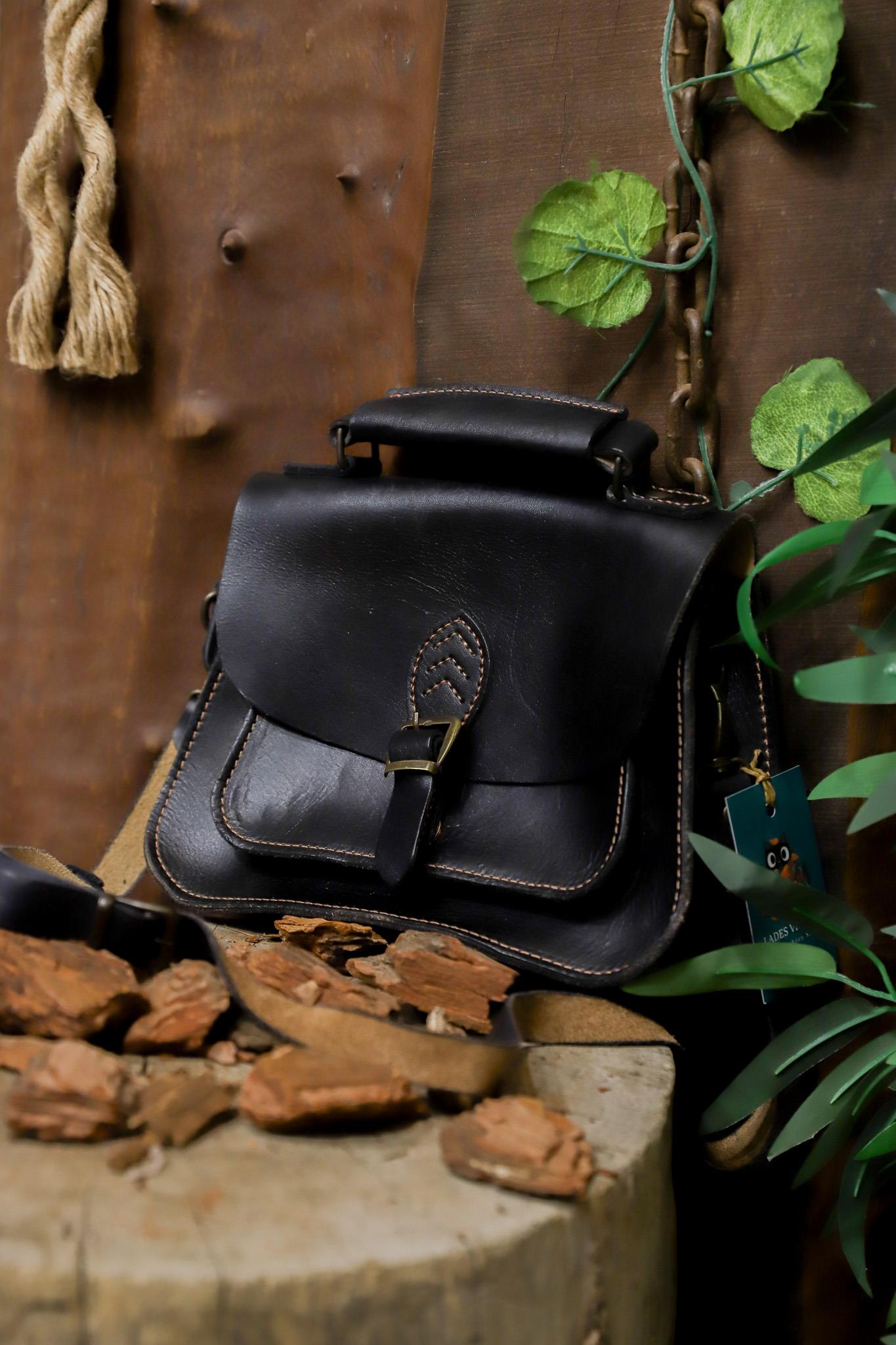 90s Black Satchel Crossbody Deri Çanta