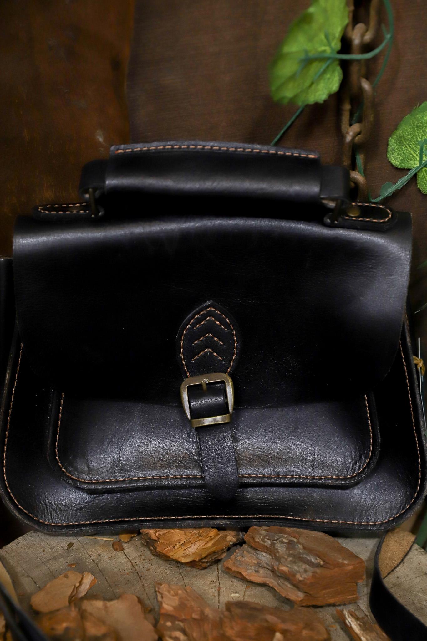 90s Black Satchel Crossbody Deri Çanta