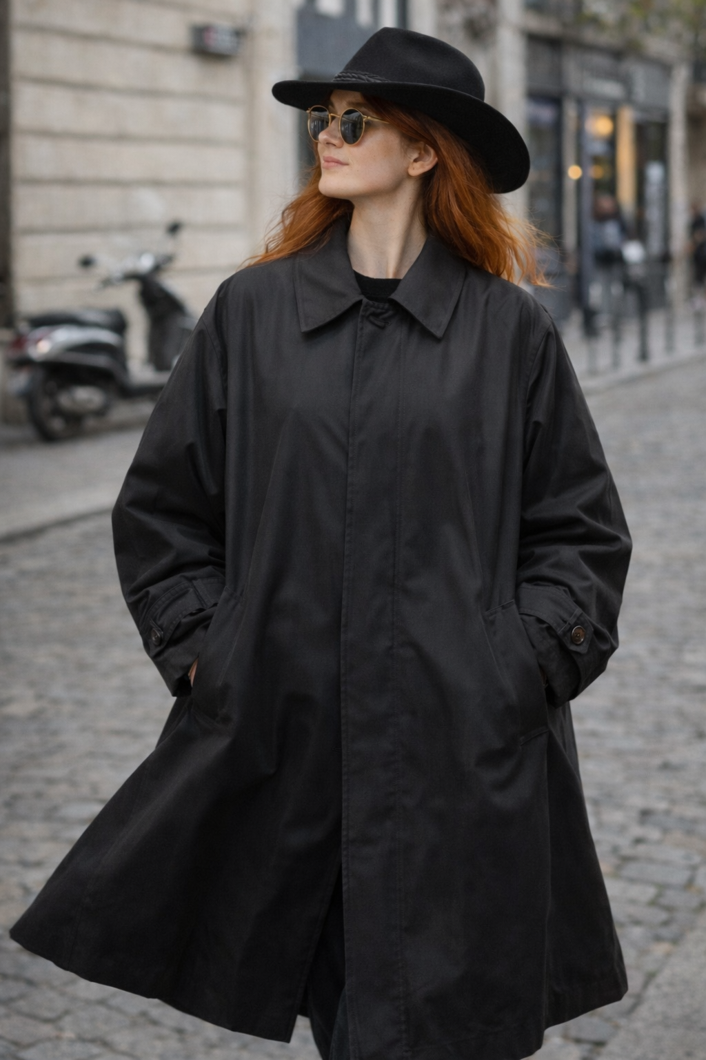 90s Black Track Ceket / Trenchcoat