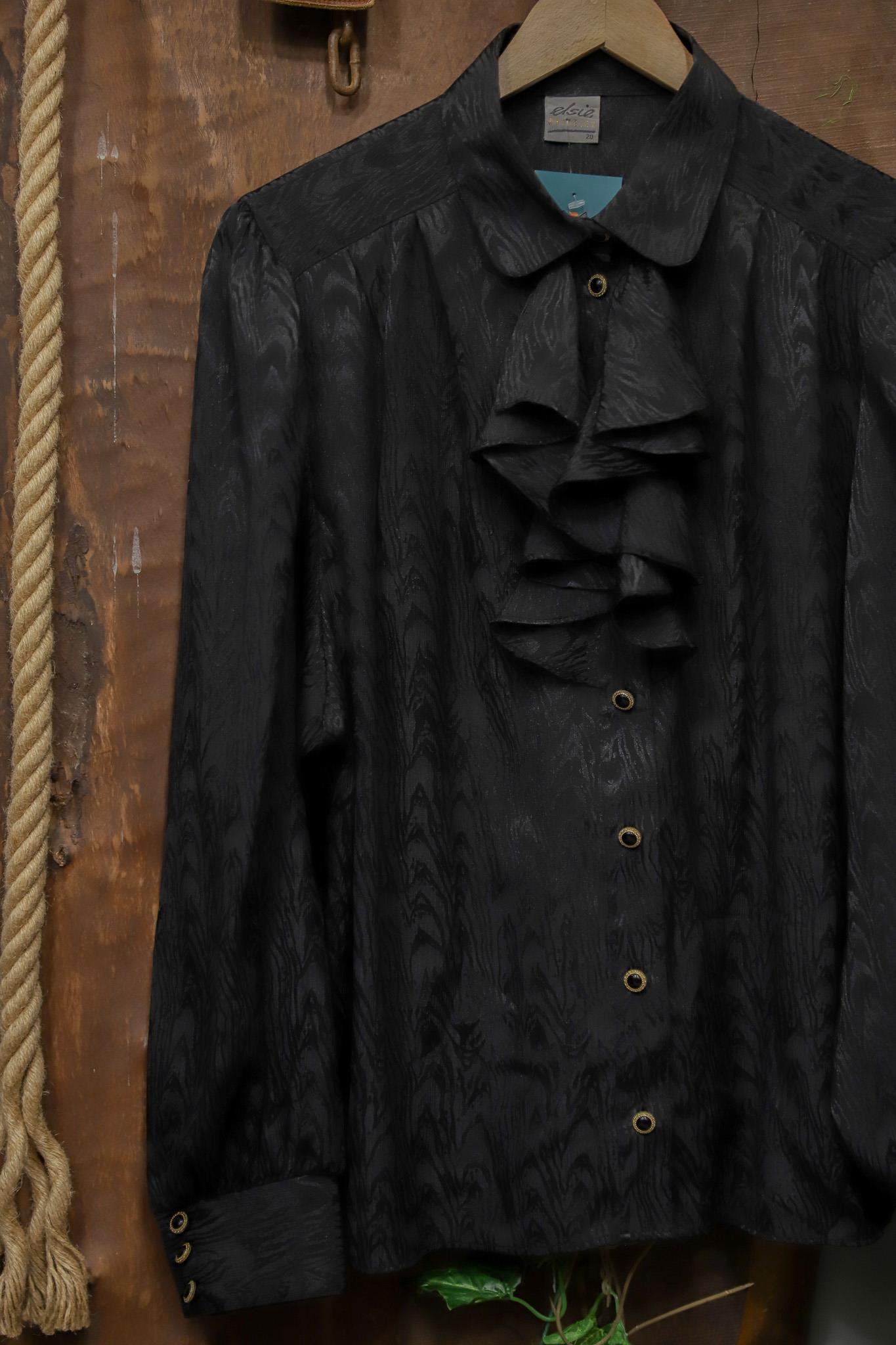 90s Black Zebra Ruffle Blouse/Gömlek