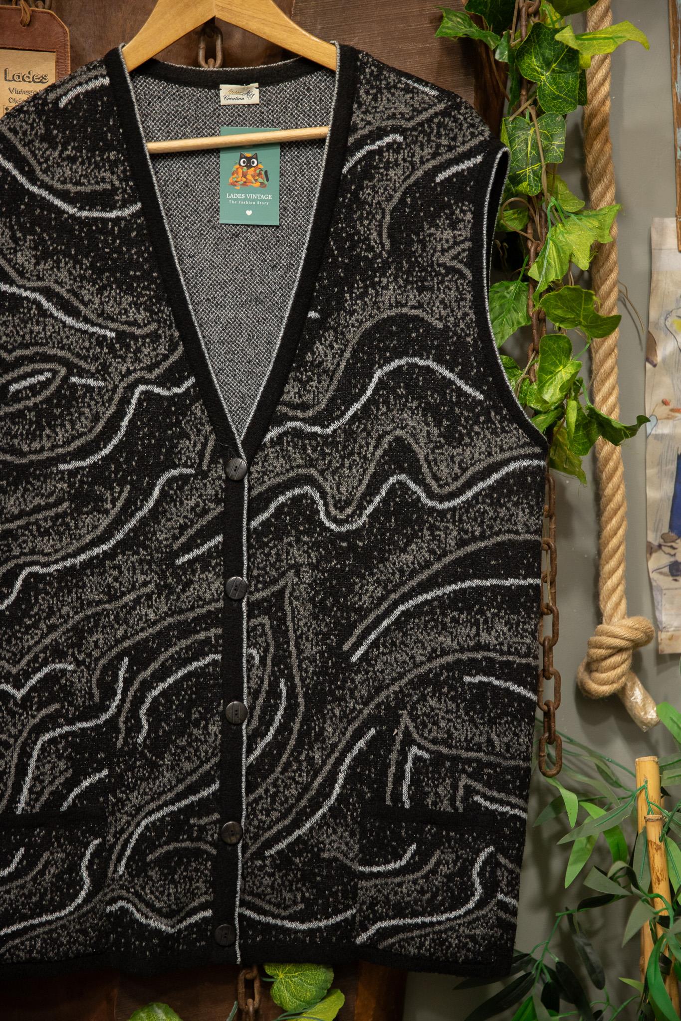 90s Black&White Örgü Yelek