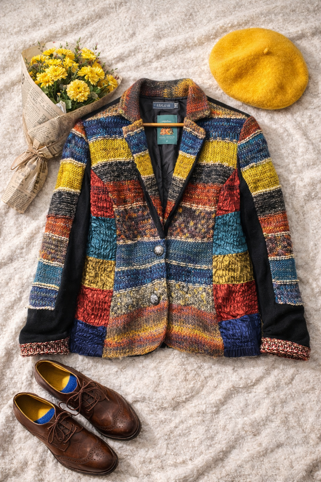 90s Bohemian Rainbow Wool Ceket