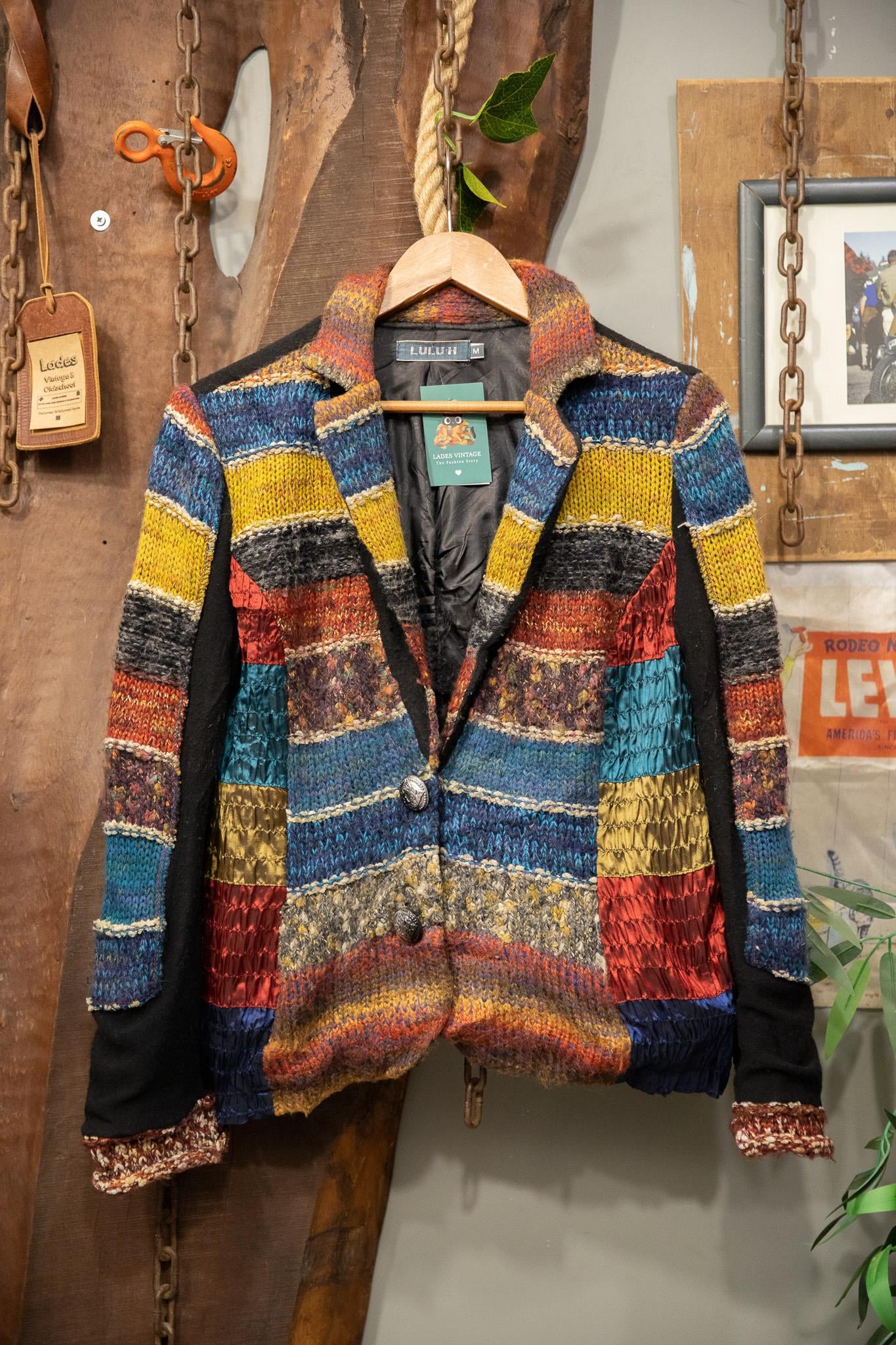 90s Bohemian Rainbow Wool Ceket