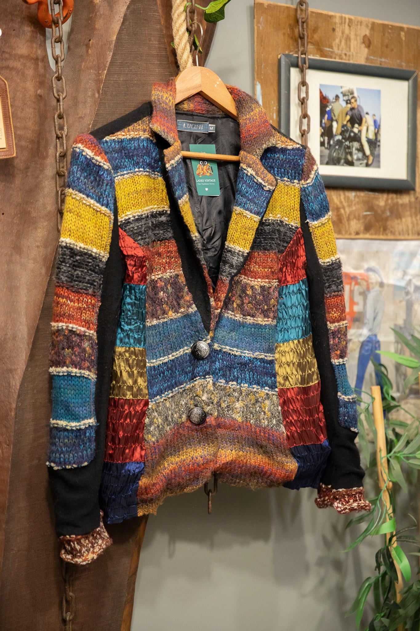 90s Bohemian Rainbow Wool Ceket