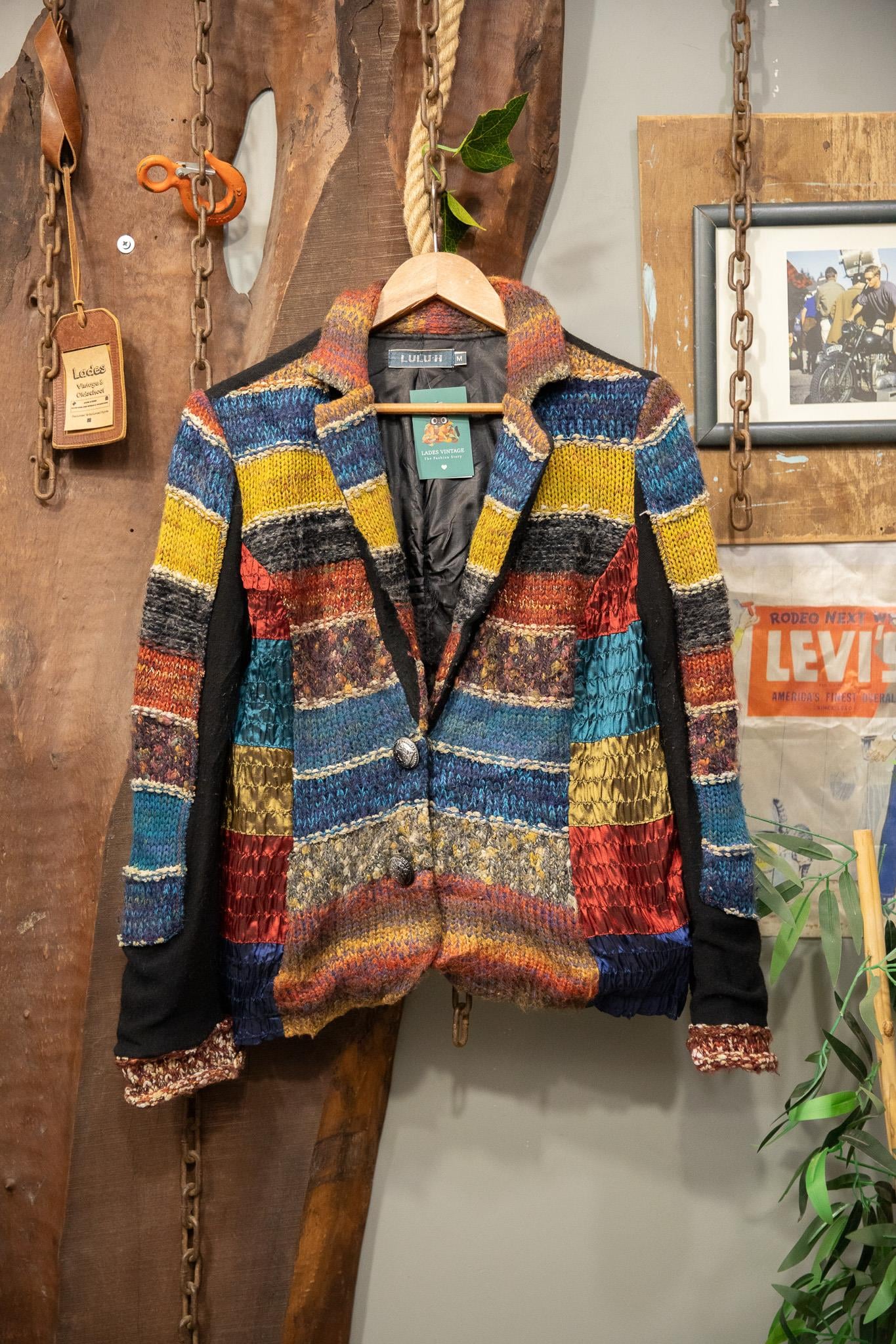 90s Bohemian Rainbow Wool Ceket