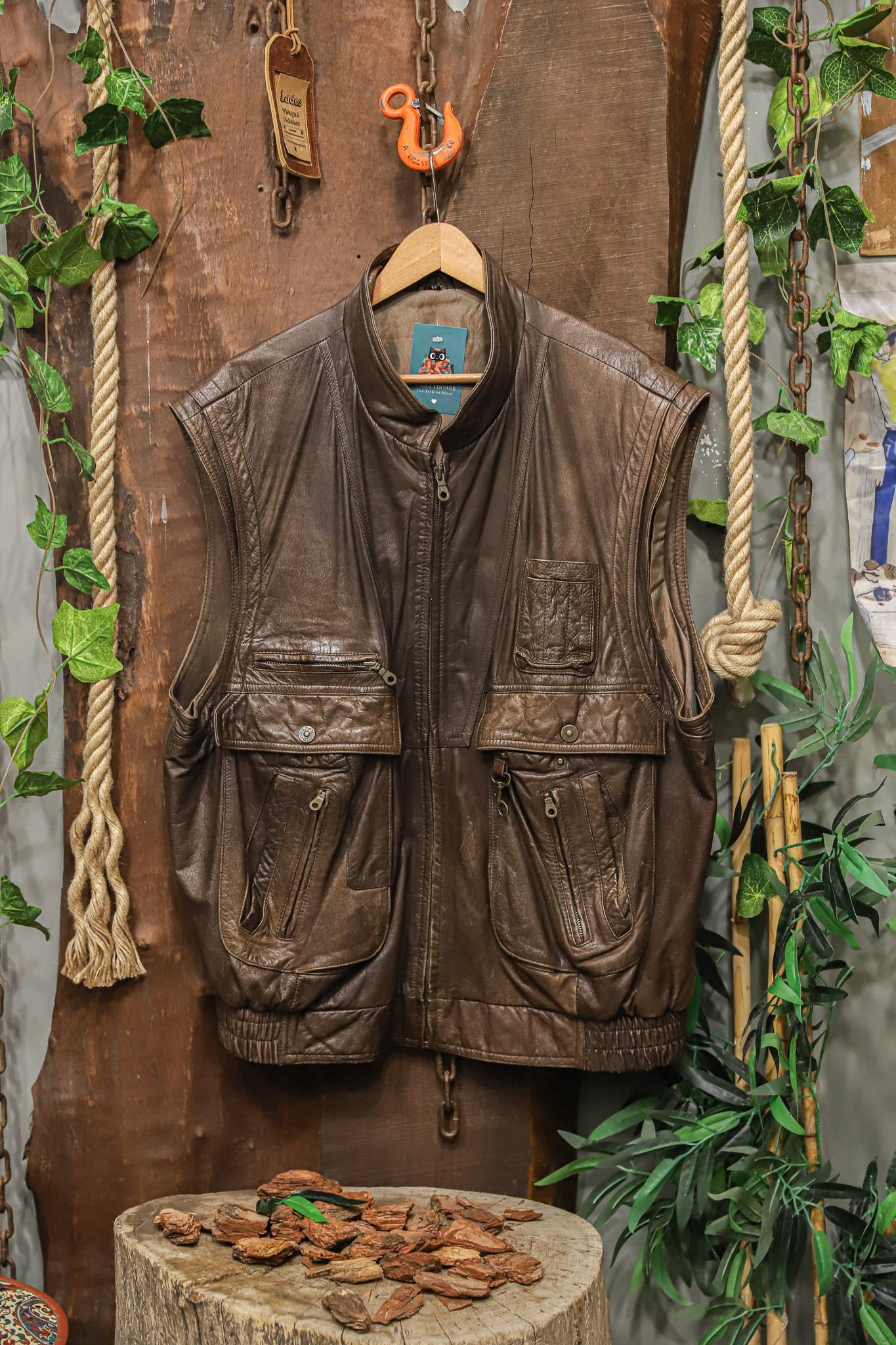 90s Brown Cepli Biker Deri Yelek