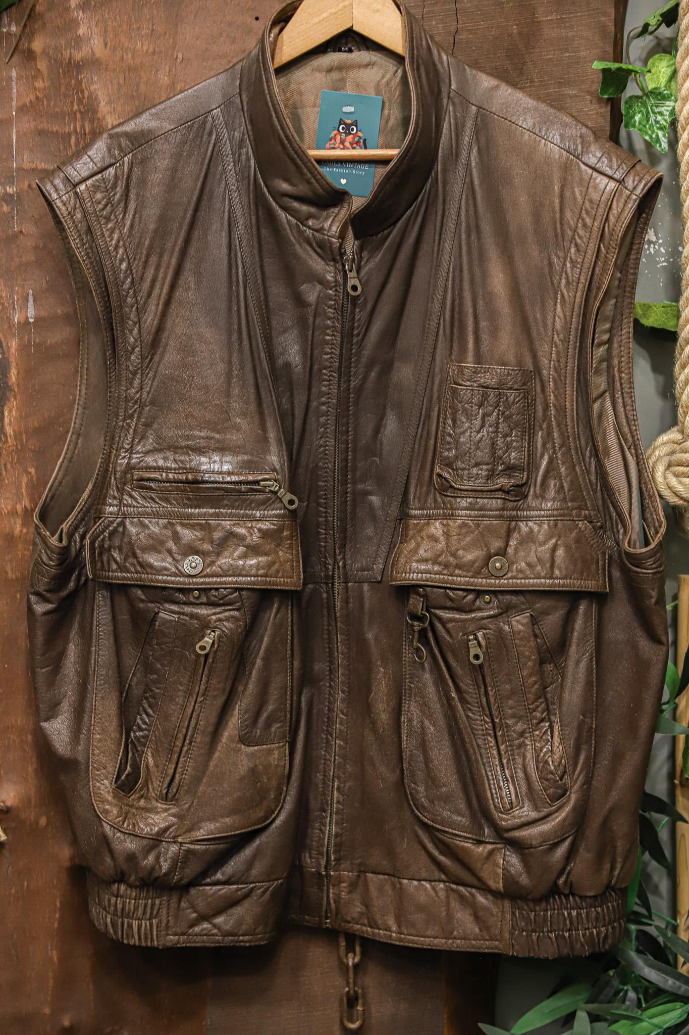 90s Brown Cepli Biker Deri Yelek