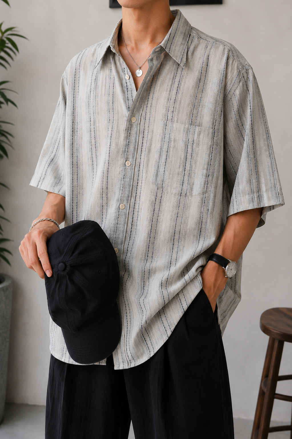 90s Casual Çizgili Gömlek