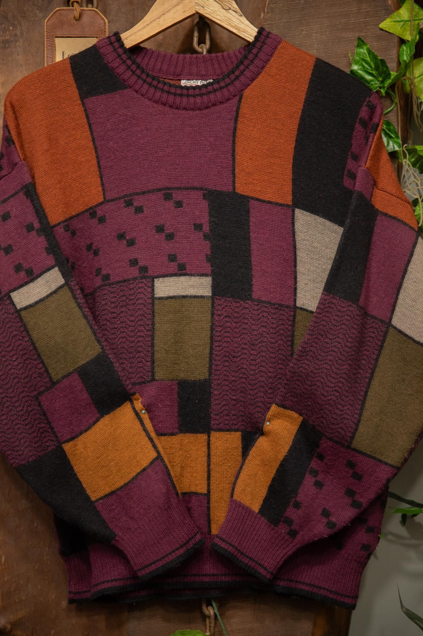 90s Color Block Oversize Wool Kazak
