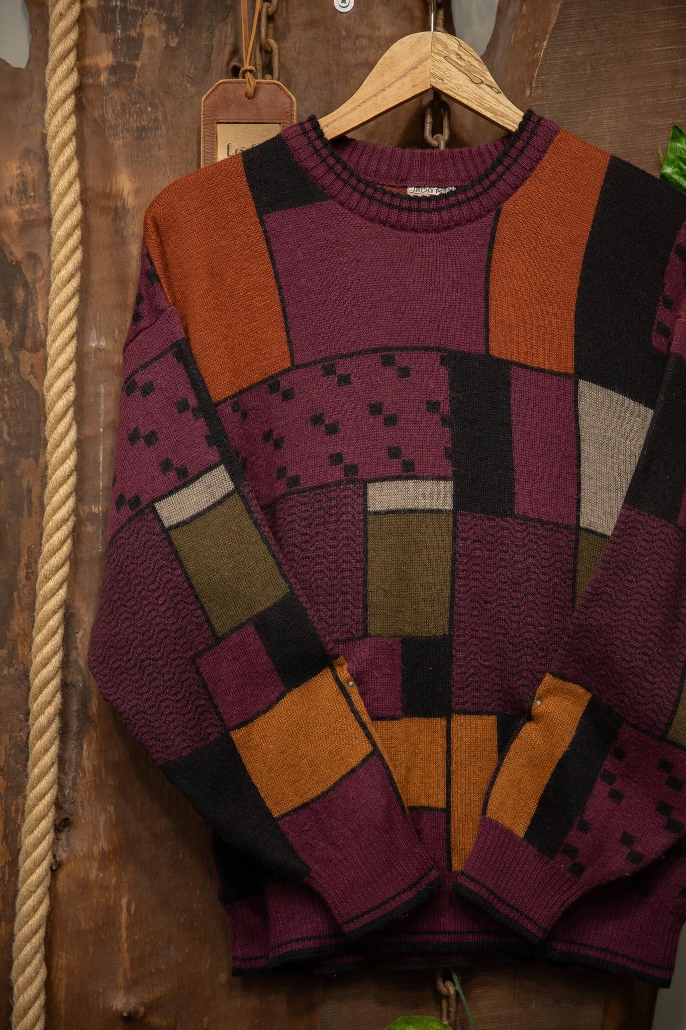90s Color Block Oversize Wool Kazak