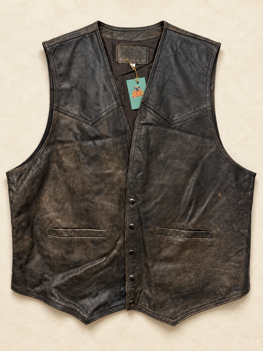 90s Eskitme Western Biker Deri Yelek