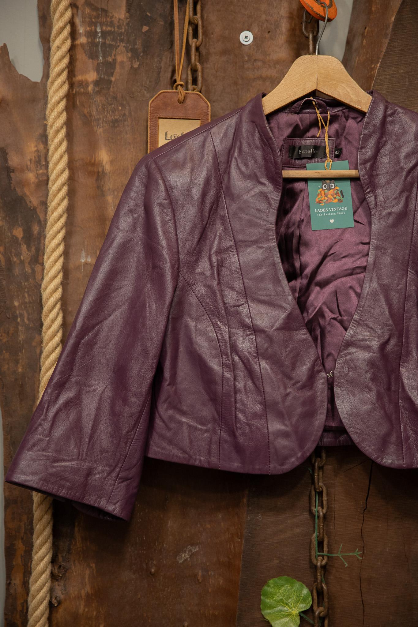 90s Estelle Purple Cropped Deri Ceket