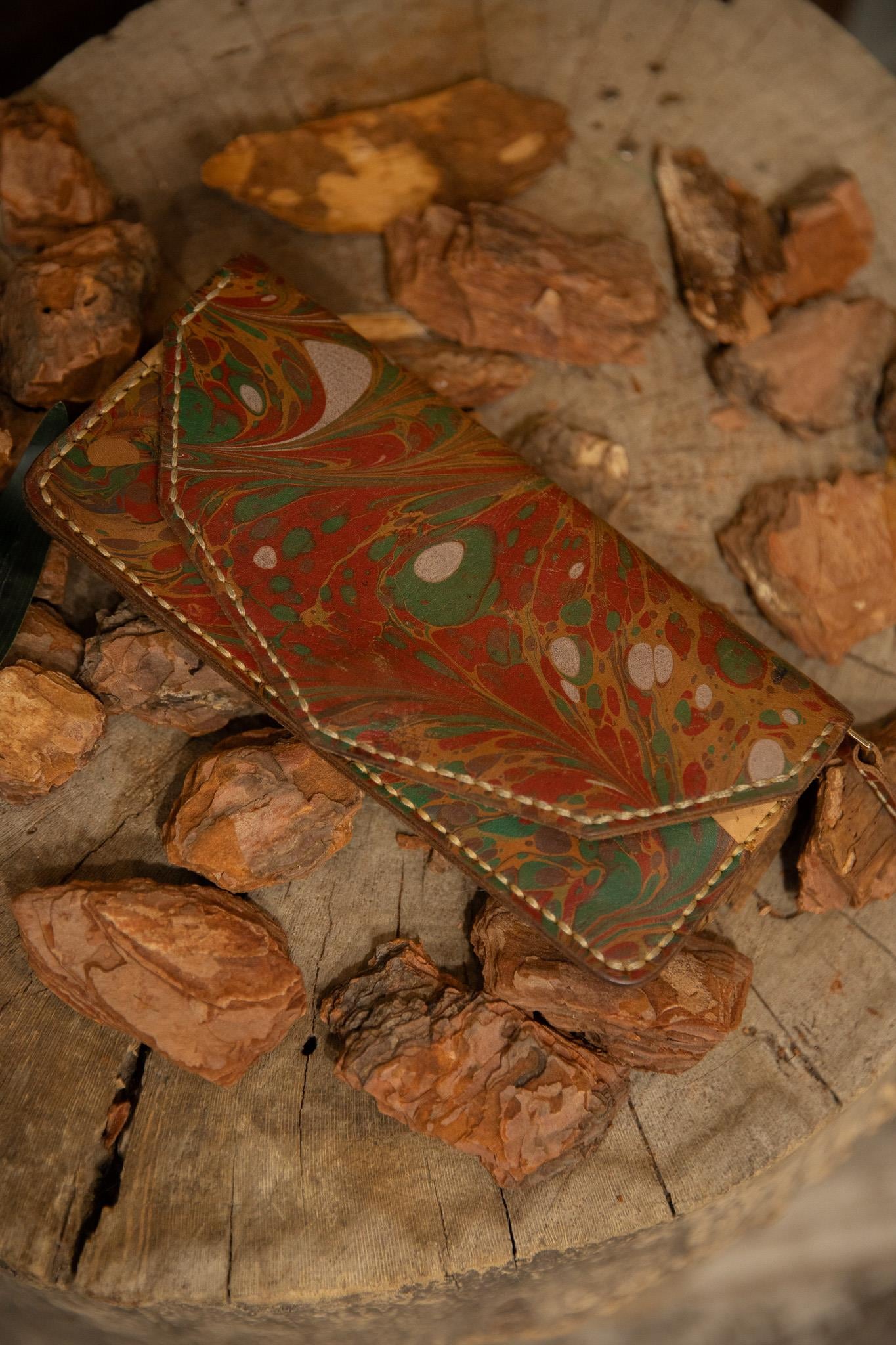 90s Marbled Ebru Deri Cüzdan