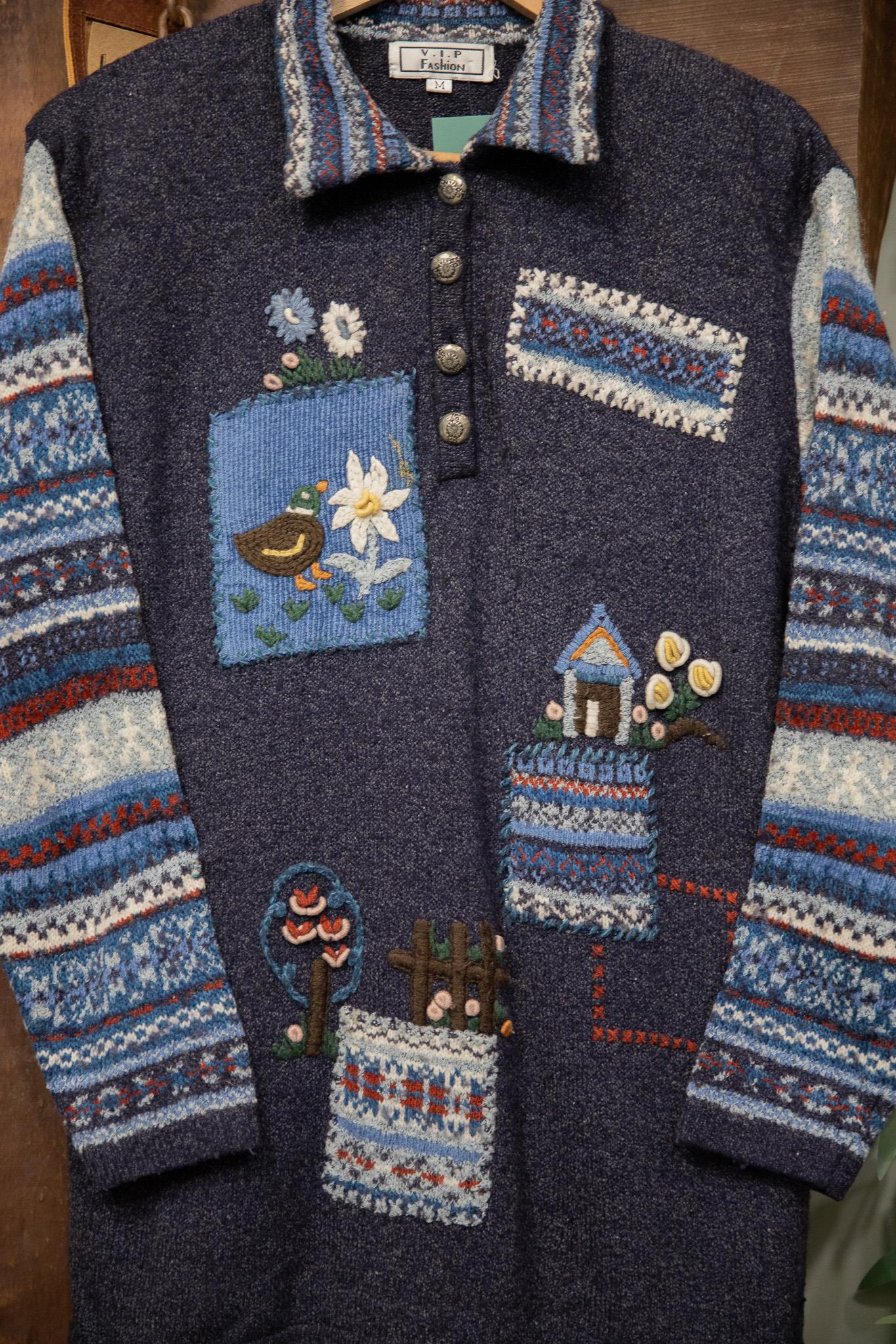 90s Navy VIP Nakışlı Kazak