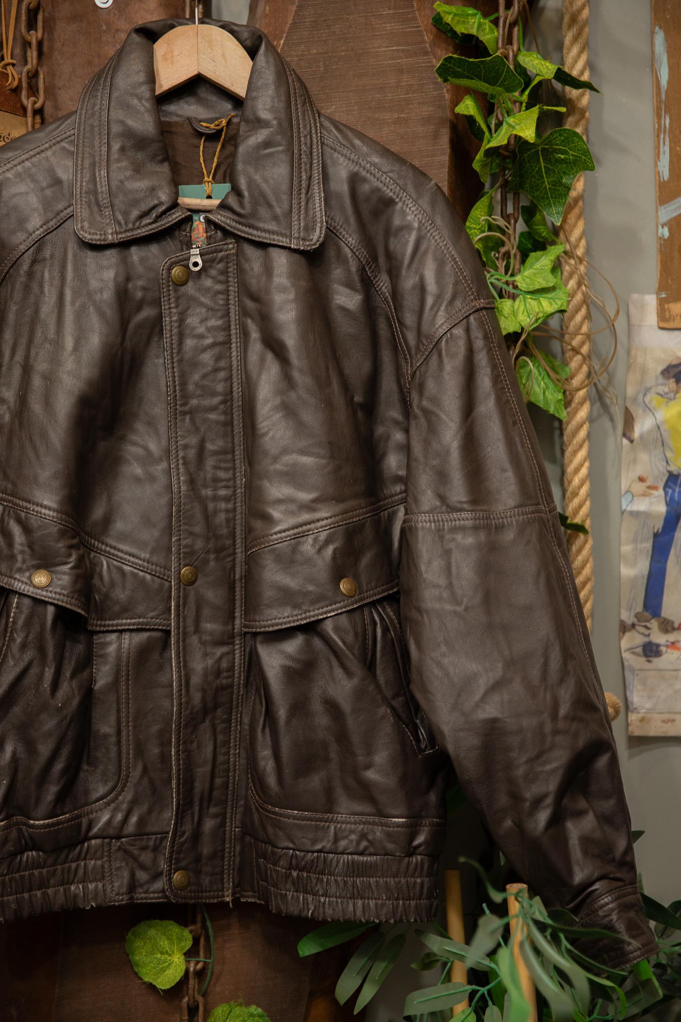 90s Oversize Acı Kahve Bomber Deri Ceket