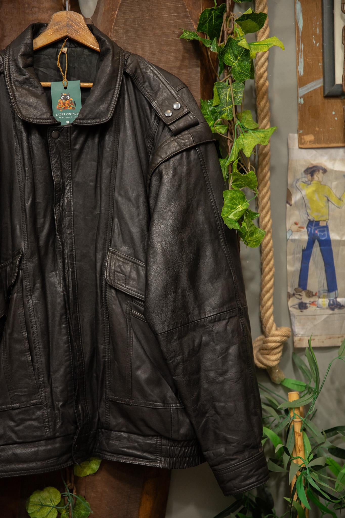 90s Oversize Classic Bomber Deri Ceket